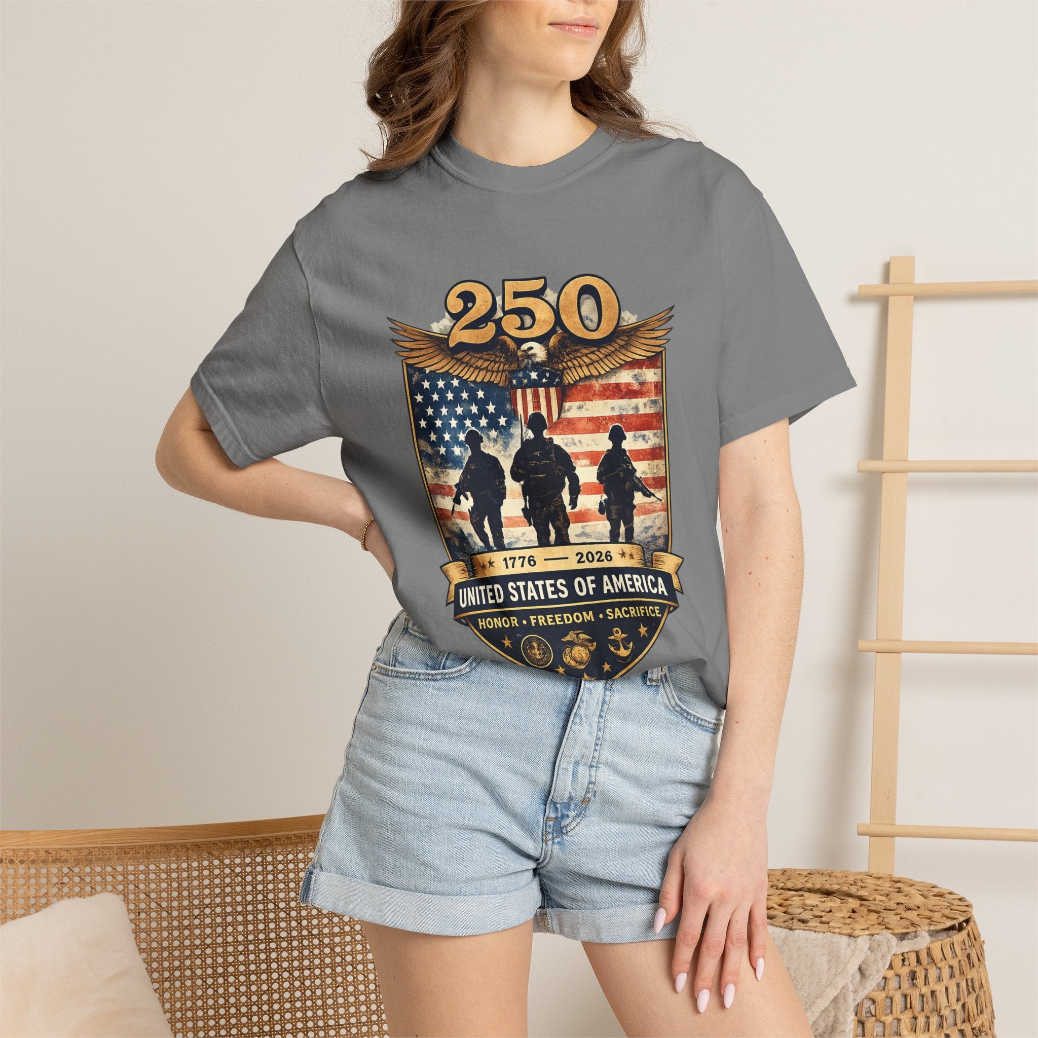 250 Years of Service Veteran T-Shirt — United States Military American Flag Design