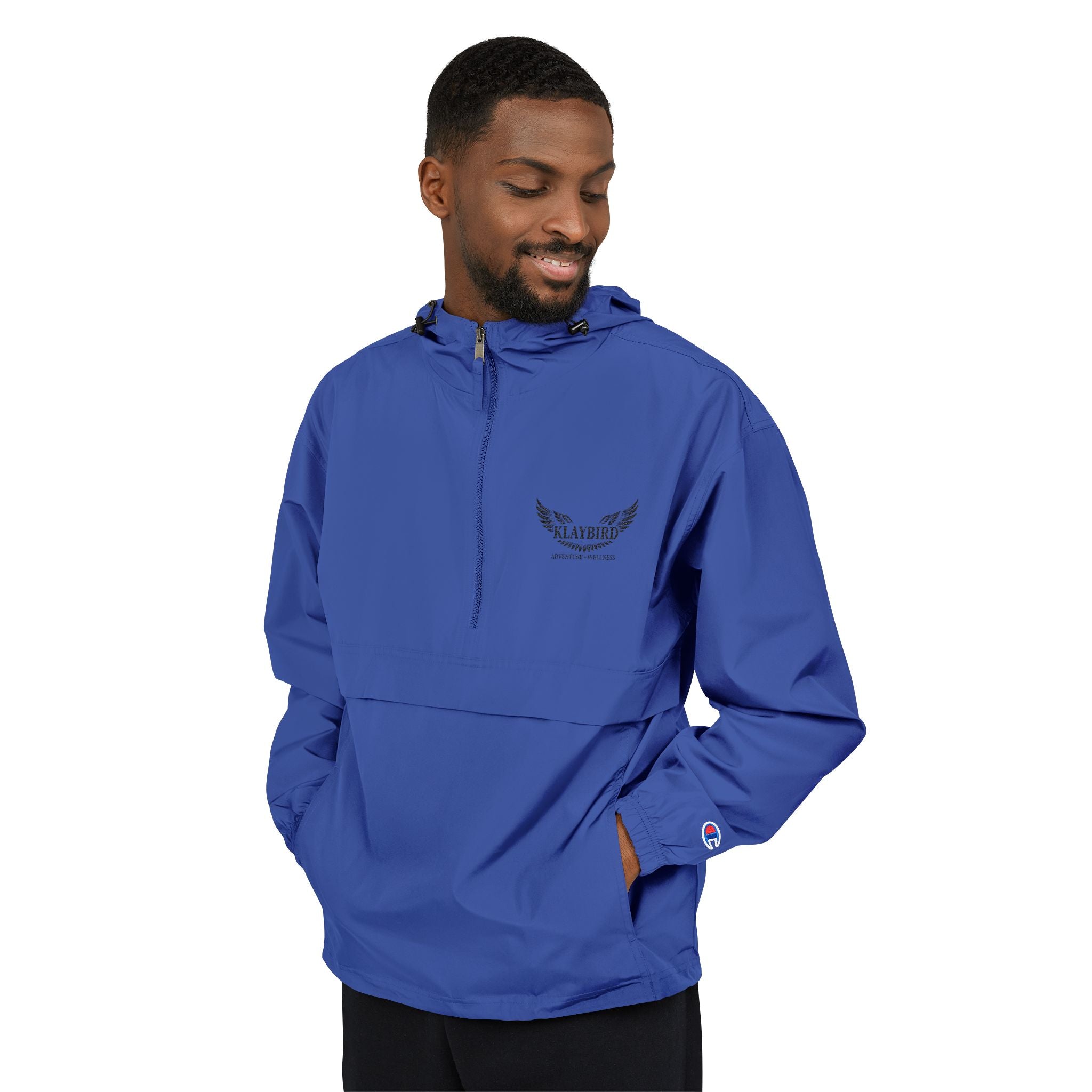 Packable Anorak Jacket – Black Floral Chest Logo Windbreaker