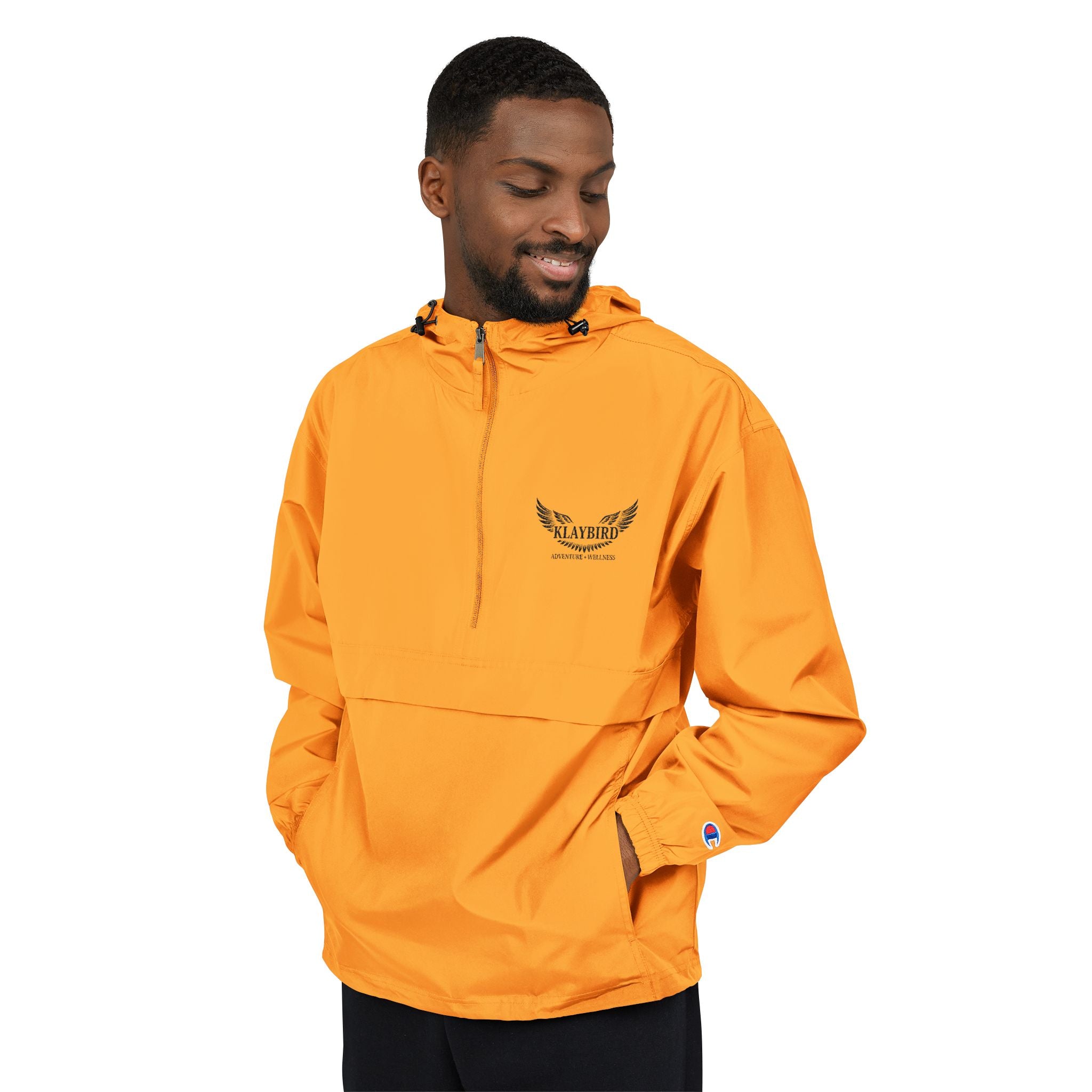 Packable Anorak Jacket – Black Floral Chest Logo Windbreaker