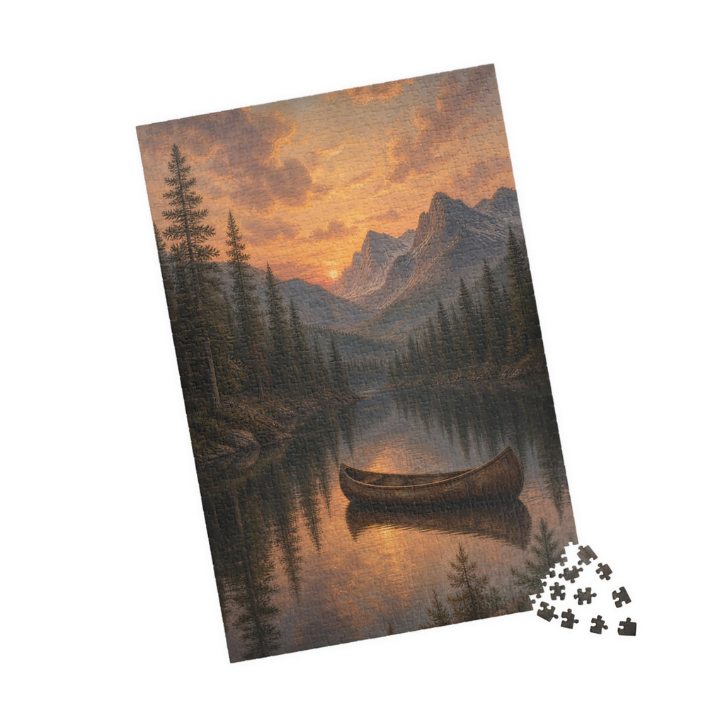 Sunset Mountain Lake Canoe Puzzle | Scenic Landscape Jigsaw