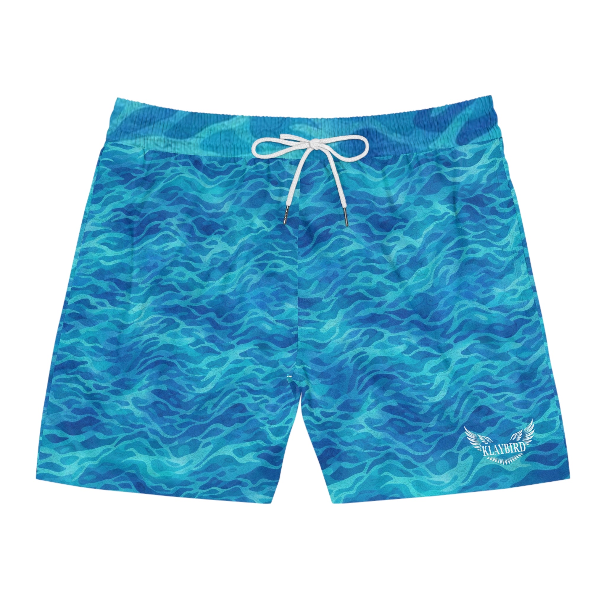Men's Blue Ocean Wave Swim Shorts – Mid-Length Beach Trunks