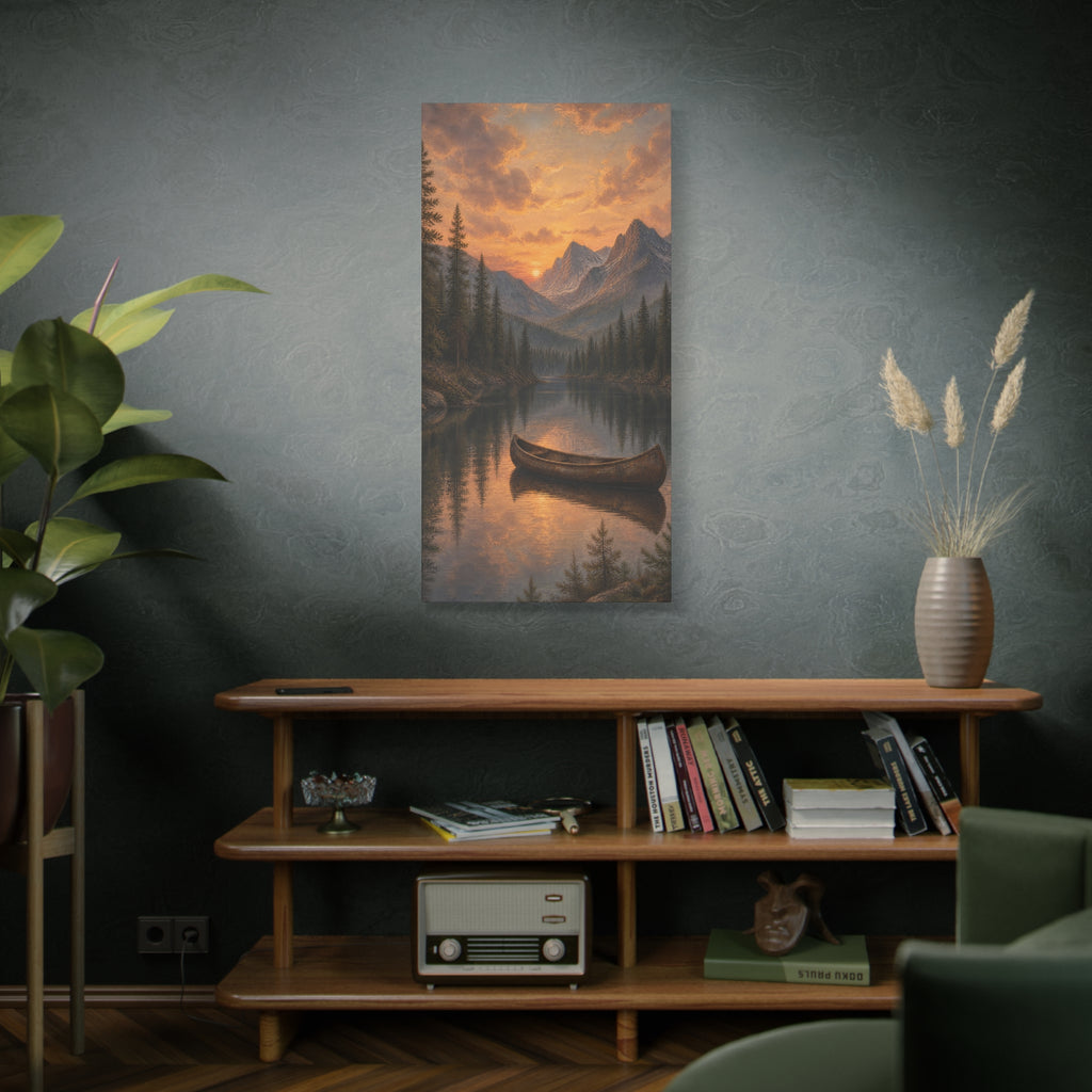 Sunset Canoe Lake Landscape Matte Canvas