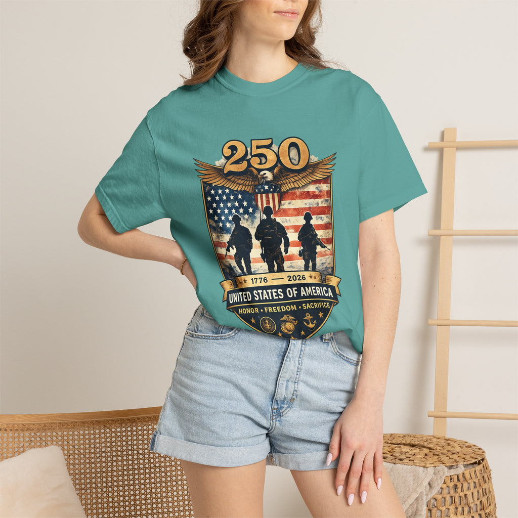250 Years of Service Veteran T-Shirt — United States Military American Flag Design