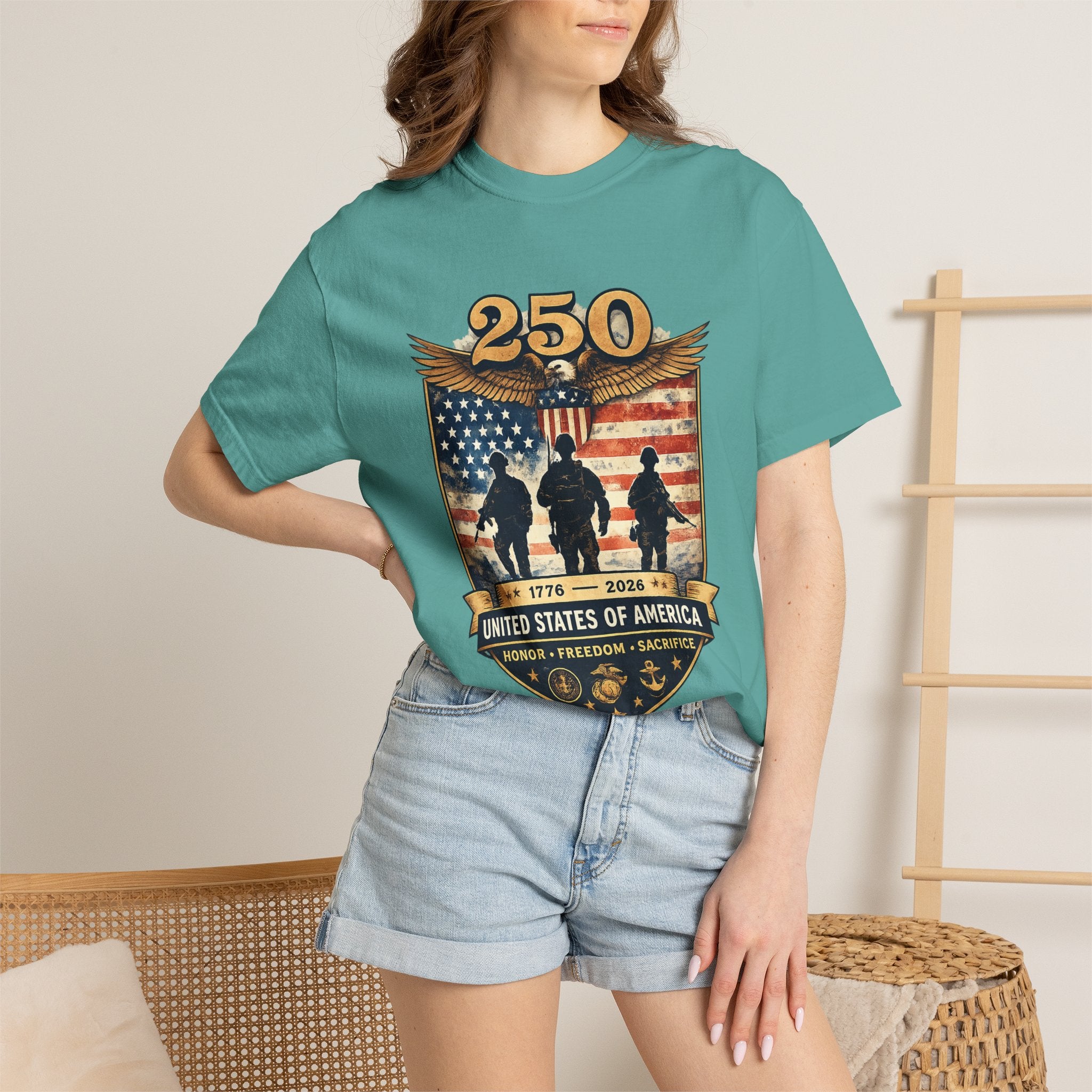 250 Years of Service Veteran T-Shirt — United States Military American Flag Design