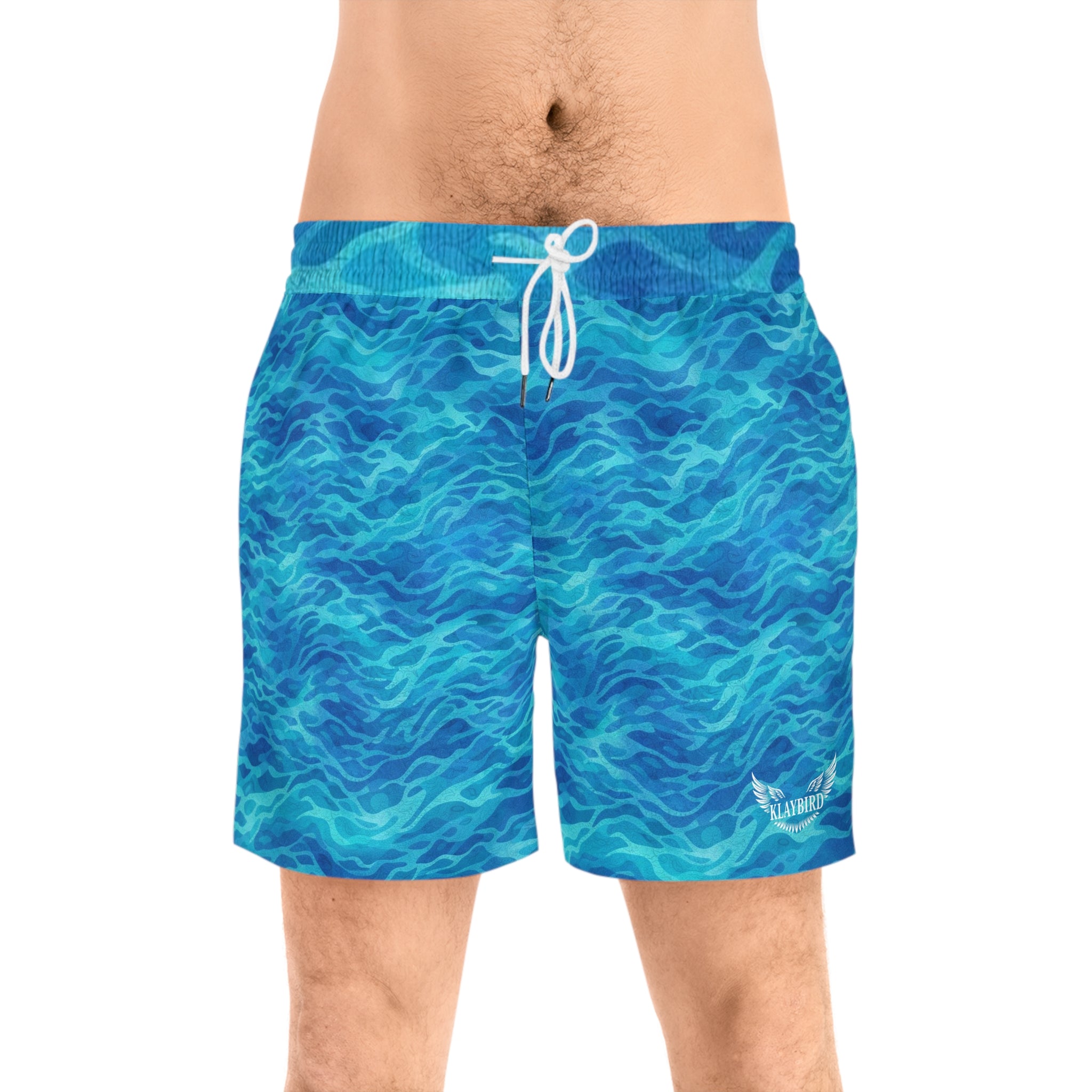 Men's Blue Ocean Wave Swim Shorts – Mid-Length Beach Trunks