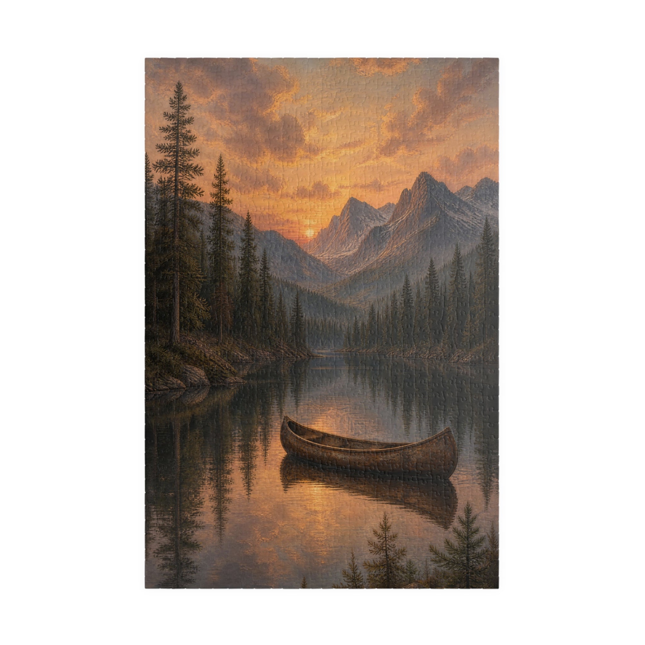 Sunset Mountain Lake Canoe Puzzle | Scenic Landscape Jigsaw