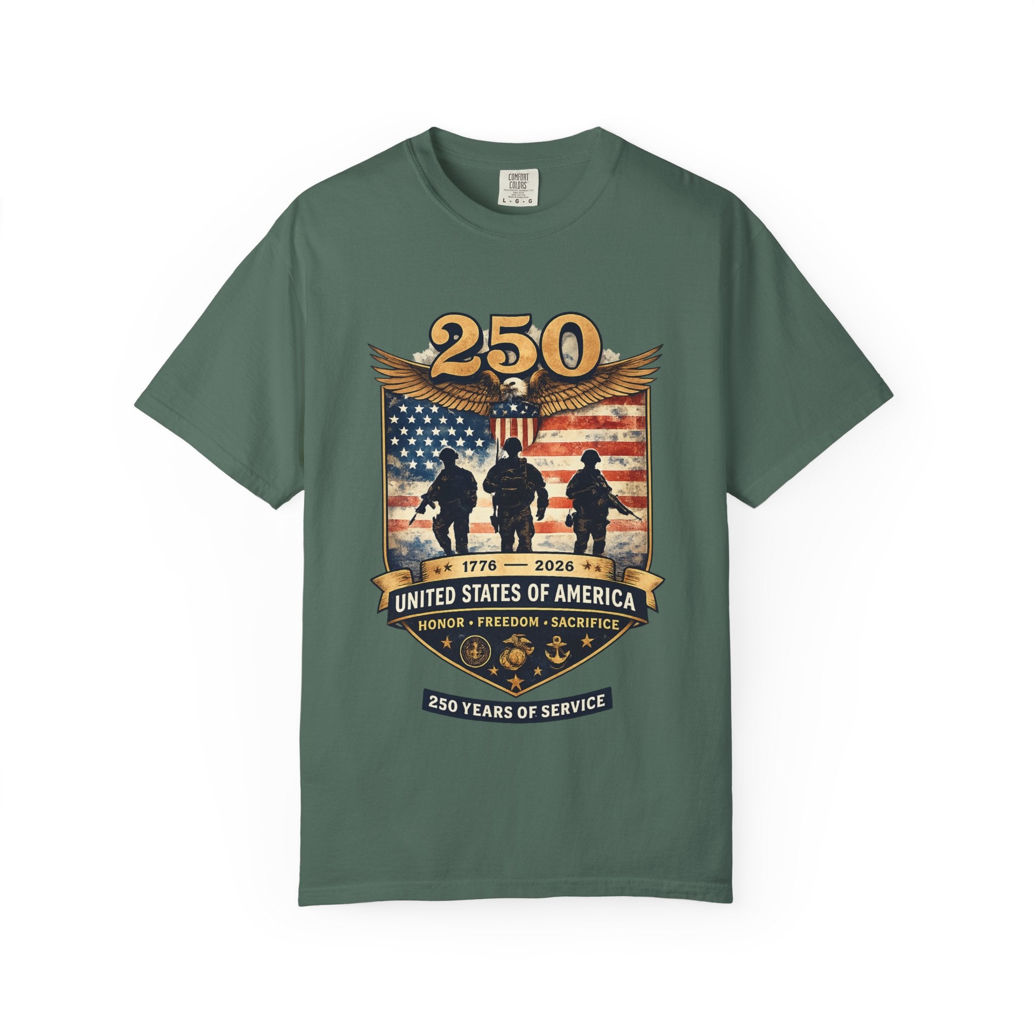 250 Years of Service Veteran T-Shirt — United States Military American Flag Design