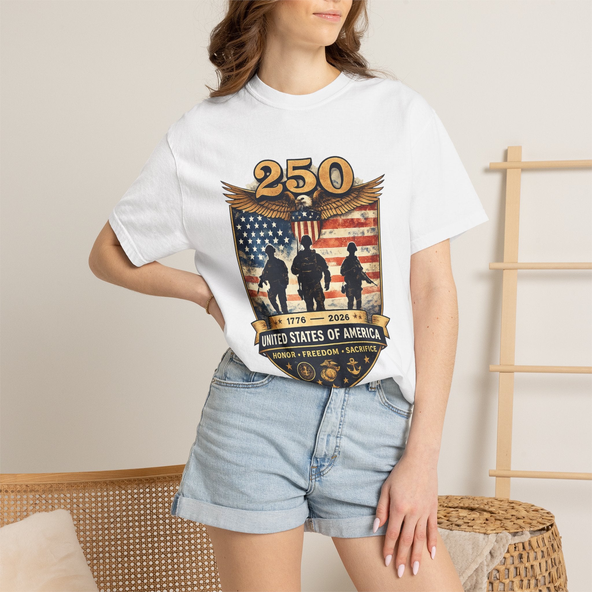250 Years of Service Veteran T-Shirt — United States Military American Flag Design