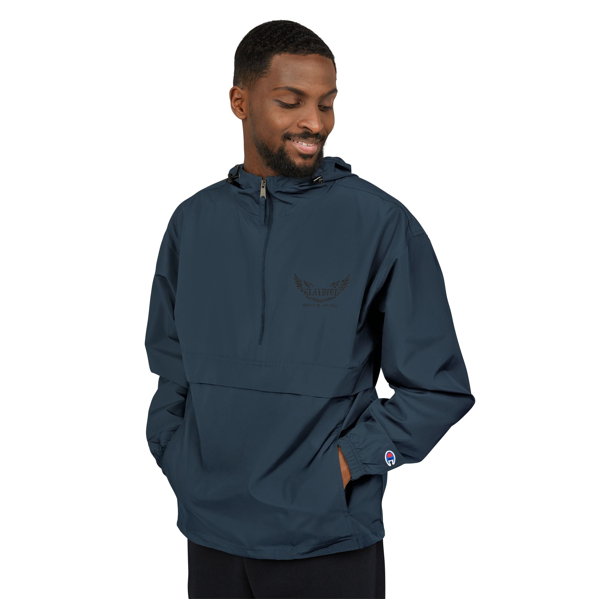 Packable Anorak Jacket – Black Floral Chest Logo Windbreaker