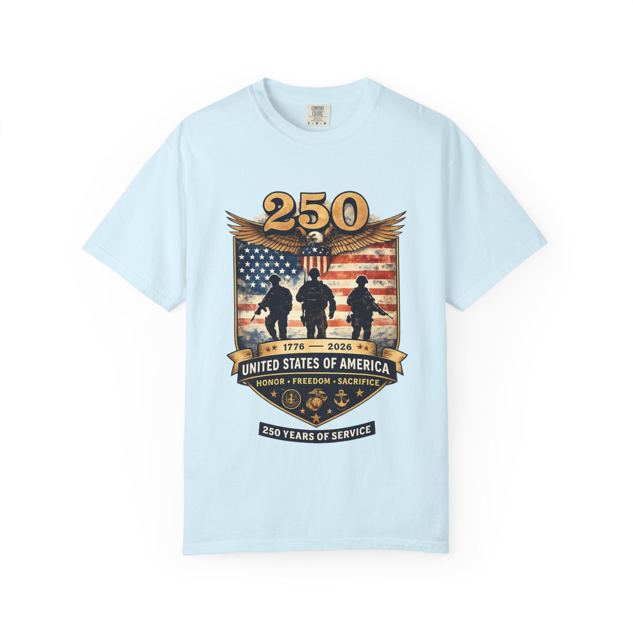 250 Years of Service Veteran T-Shirt — United States Military American Flag Design