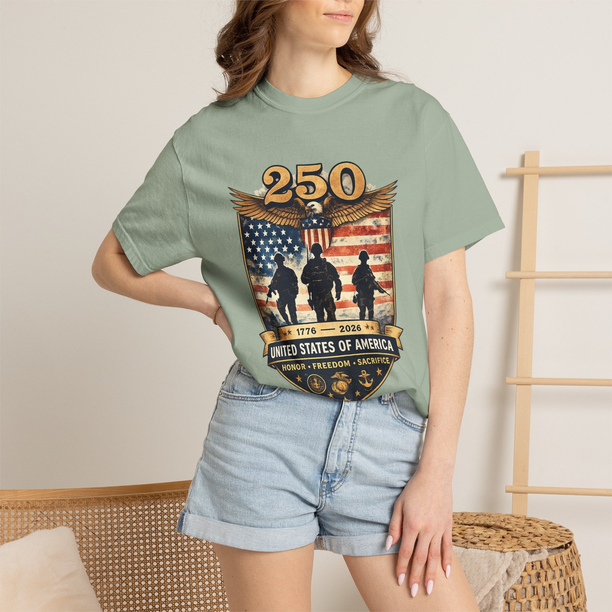 250 Years of Service Veteran T-Shirt — United States Military American Flag Design