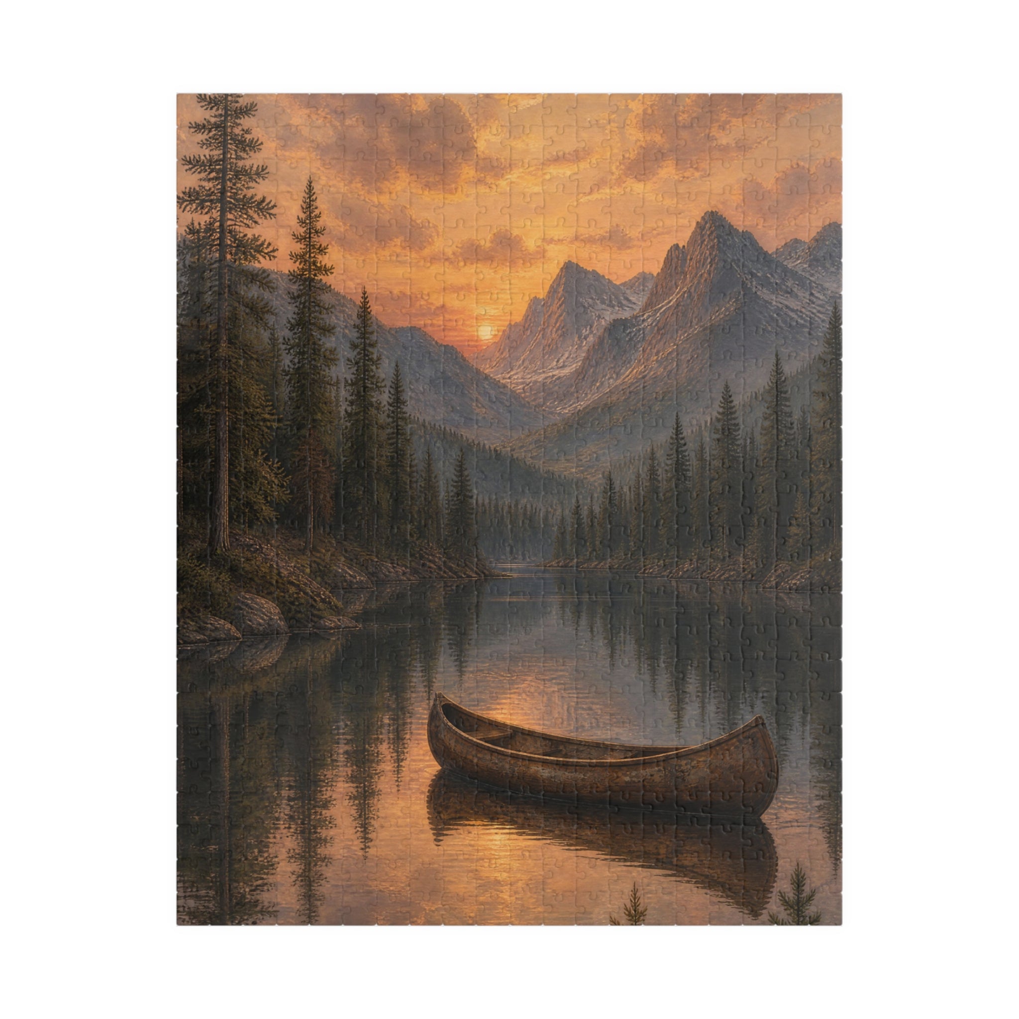 Sunset Mountain Lake Canoe Puzzle | Scenic Landscape Jigsaw