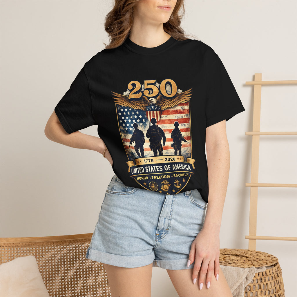 250 Years of Service Veteran T-Shirt — United States Military American Flag Design