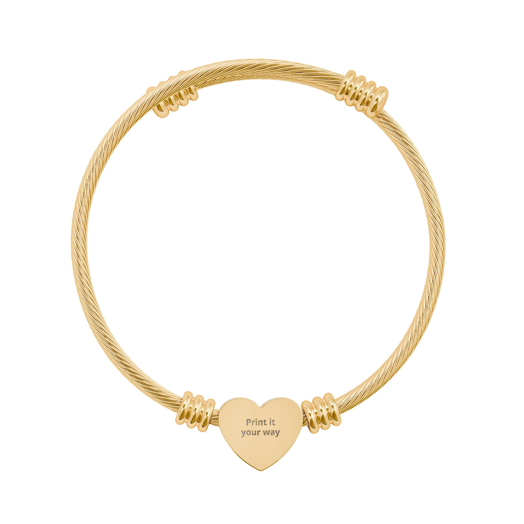 Engravable Heart Cuff Bracelet, Cable Wire Heart Bracelet | Personalized Jewelry