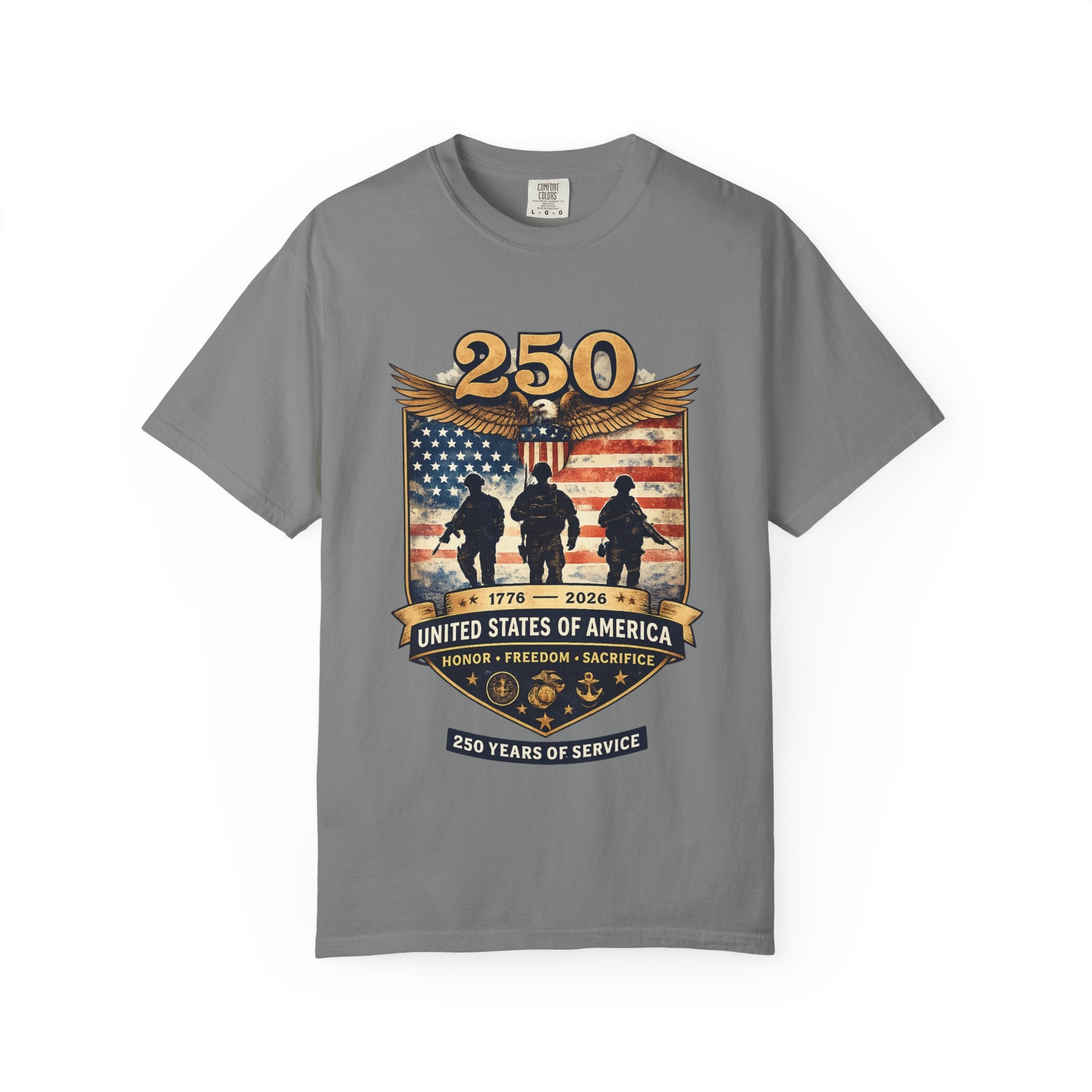 250 Years of Service Veteran T-Shirt — United States Military American Flag Design