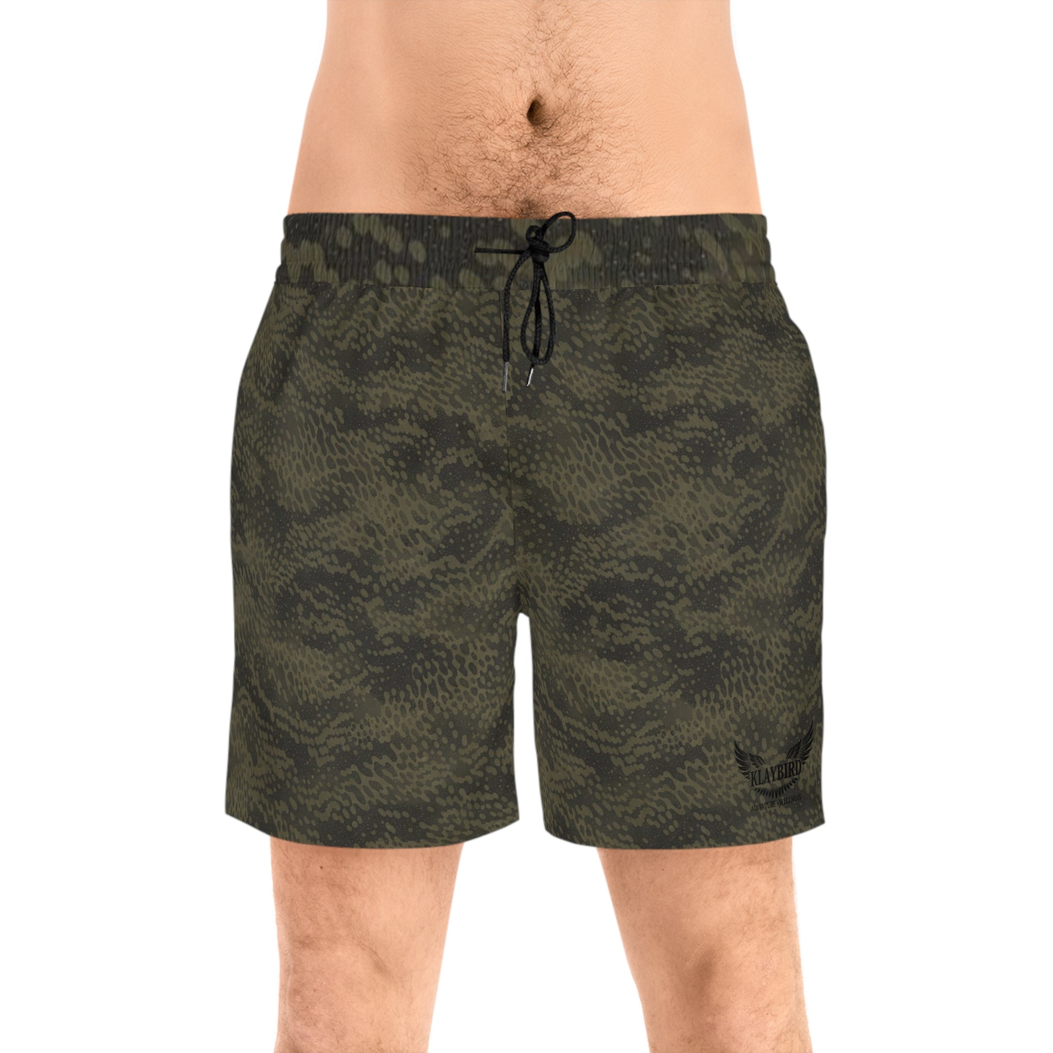 Men's Camo Swim Shorts — Olive Green Tactical Pattern Mid-Length Trunks