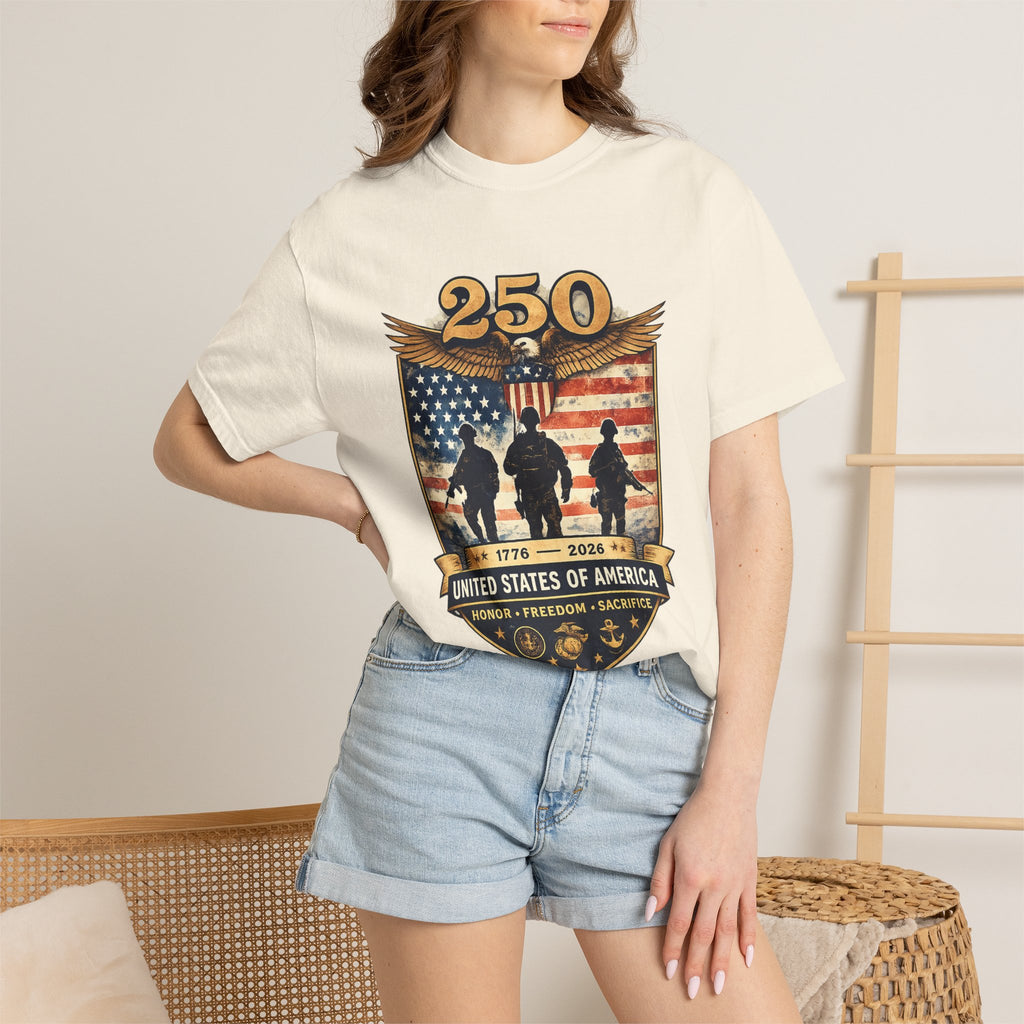 250 Years of Service Veteran T-Shirt — United States Military American Flag Design