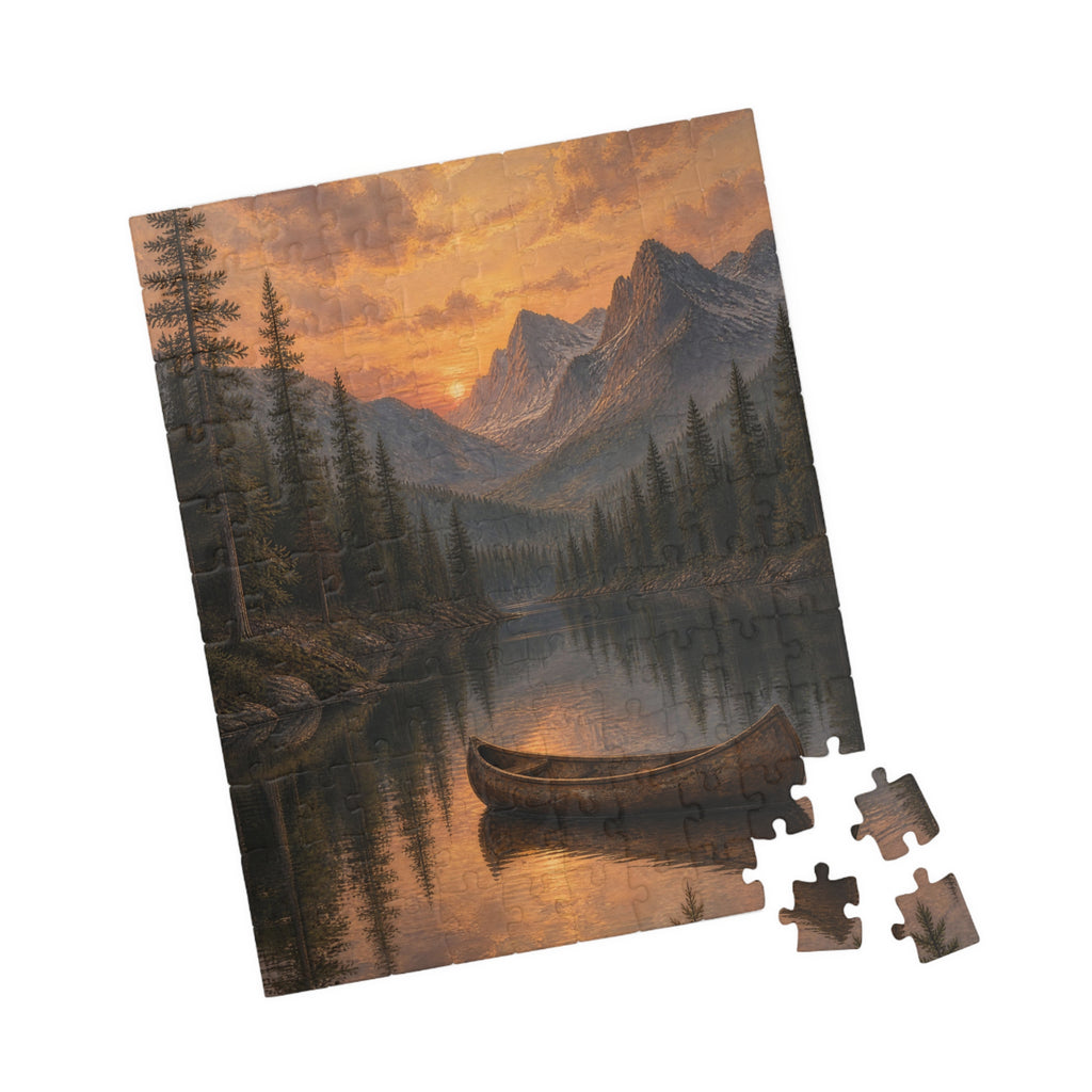 Sunset Mountain Lake Canoe Puzzle | Scenic Landscape Jigsaw