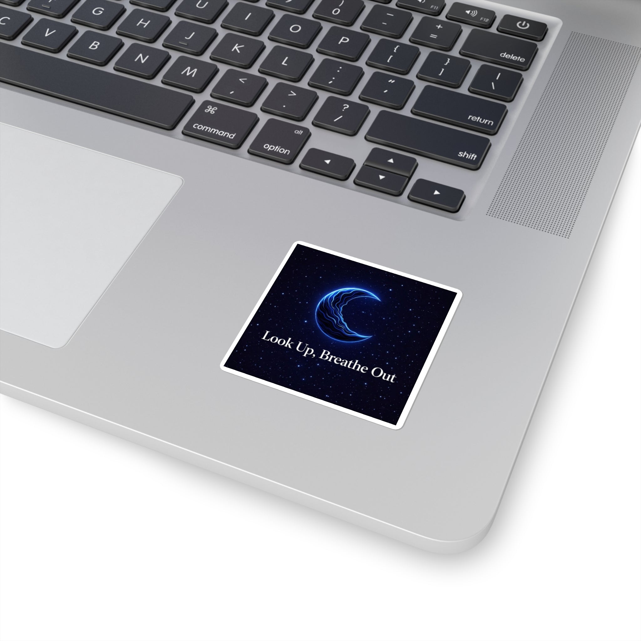 Look Up, Breathe Out Square Sticker — Calming Moon Night Sky Décor