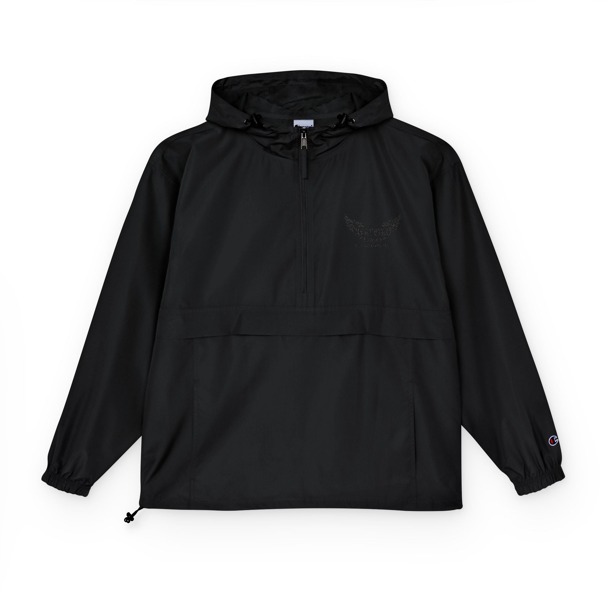 Packable Anorak Jacket – Black Floral Chest Logo Windbreaker