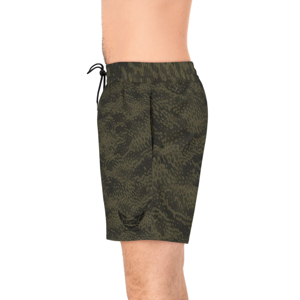 Men's Camo Swim Shorts — Olive Green Tactical Pattern Mid-Length Trunks