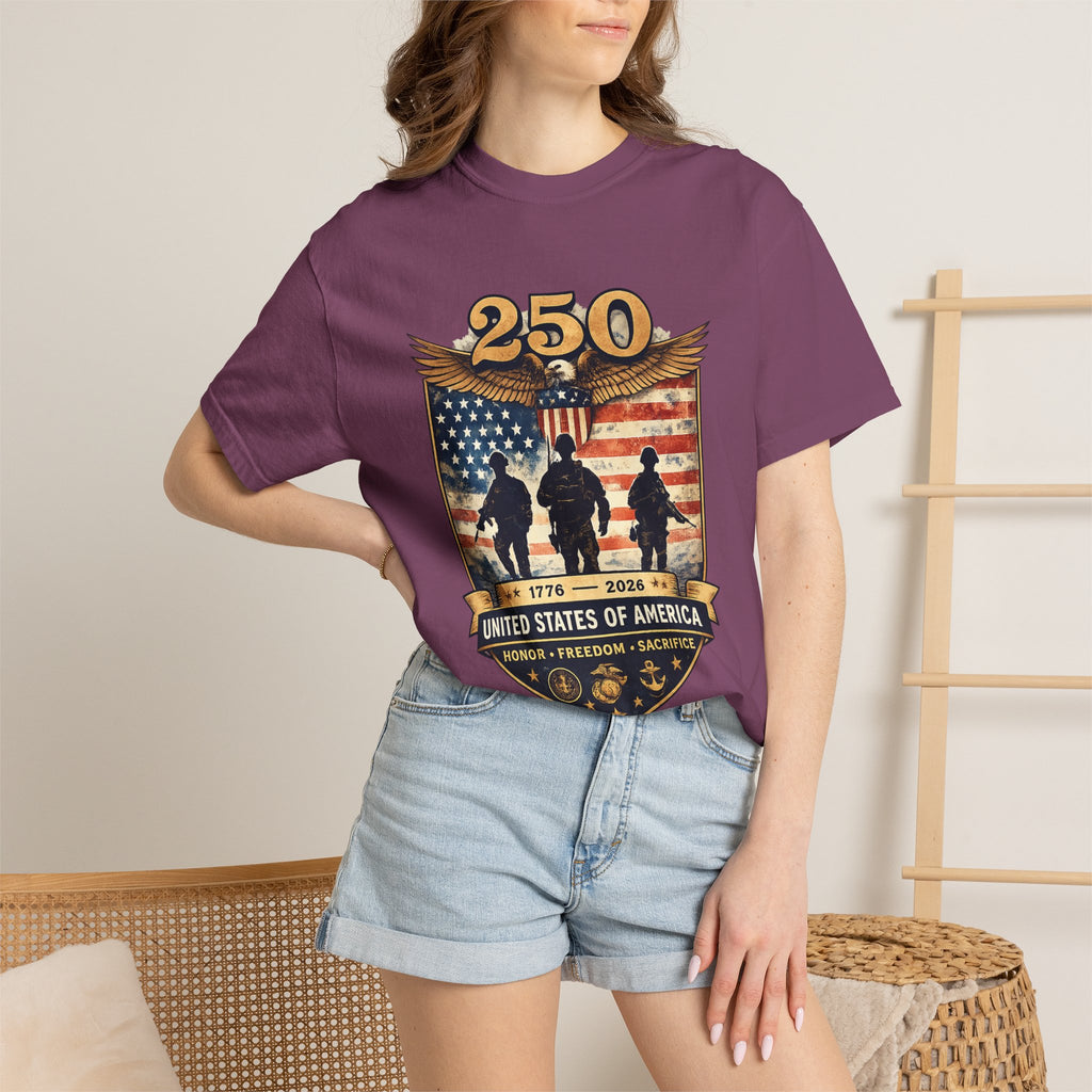 250 Years of Service Veteran T-Shirt — United States Military American Flag Design