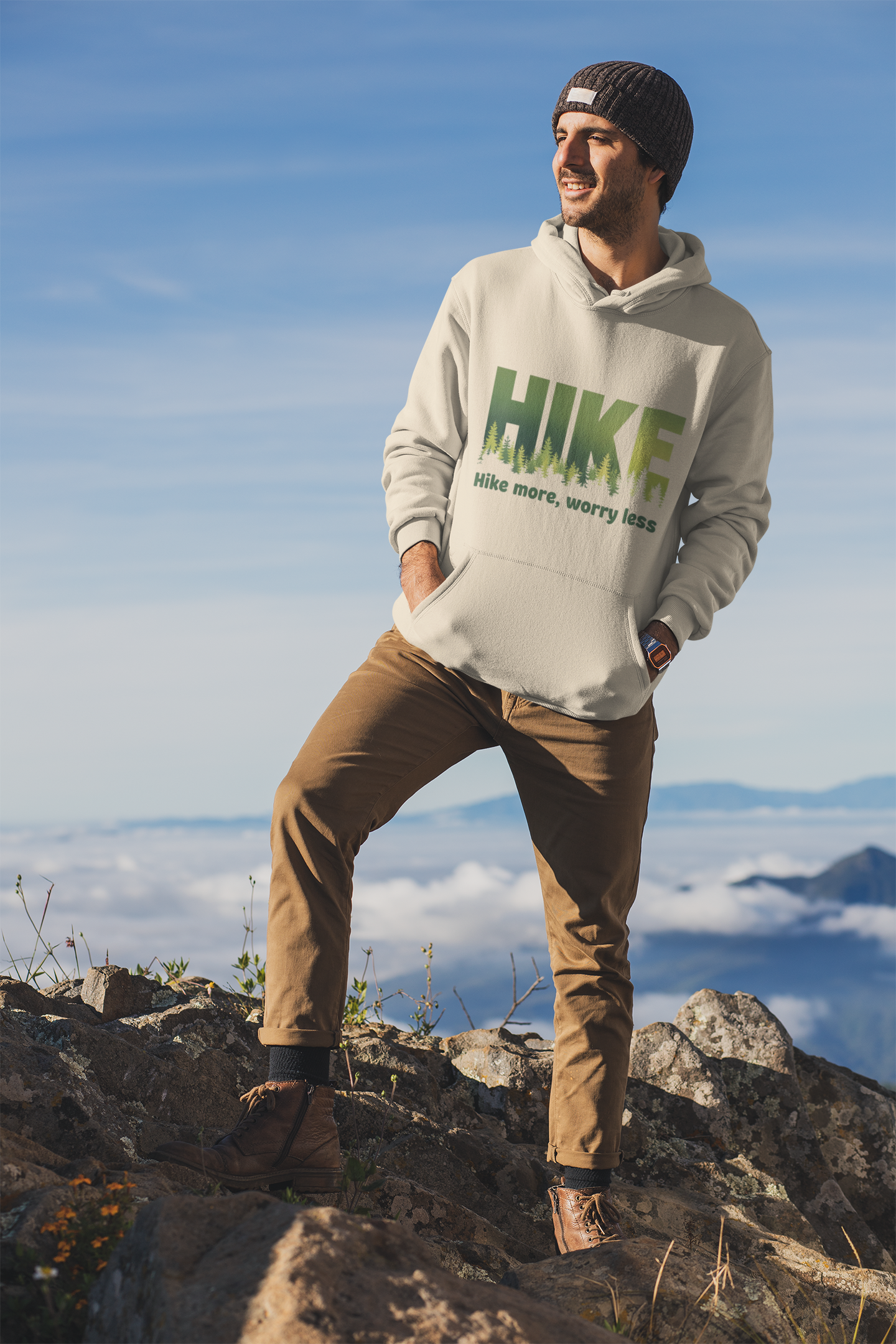 Hoodie — "HIKE: Hike More, Worry Less" Outdoor Graphic Pullover