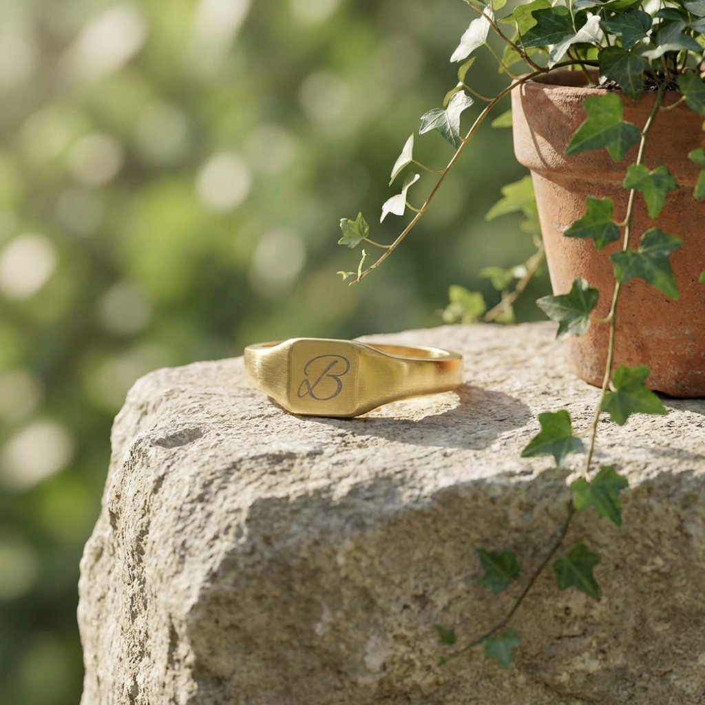 Engraved Square Signet Ring — Personalized Stainless Steel Initial Ring