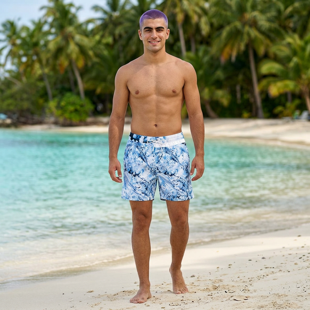 Blue Marble Swim Shorts — Men's Mid-Length Beach Trunks