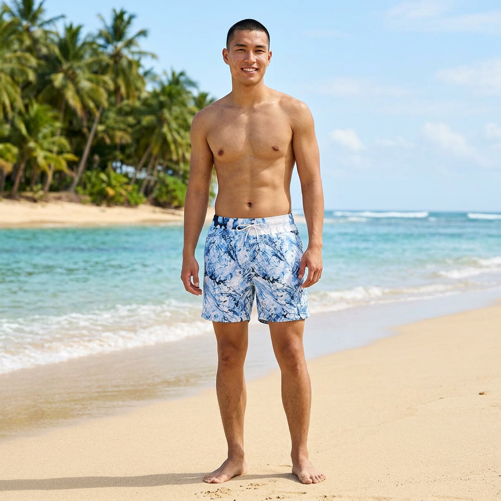 Blue Marble Swim Shorts — Men's Mid-Length Beach Trunks