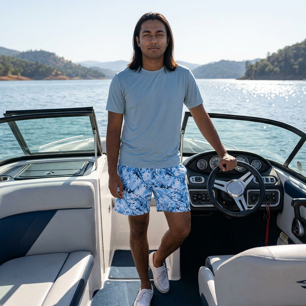 Blue Marble Swim Shorts — Men's Mid-Length Beach Trunks