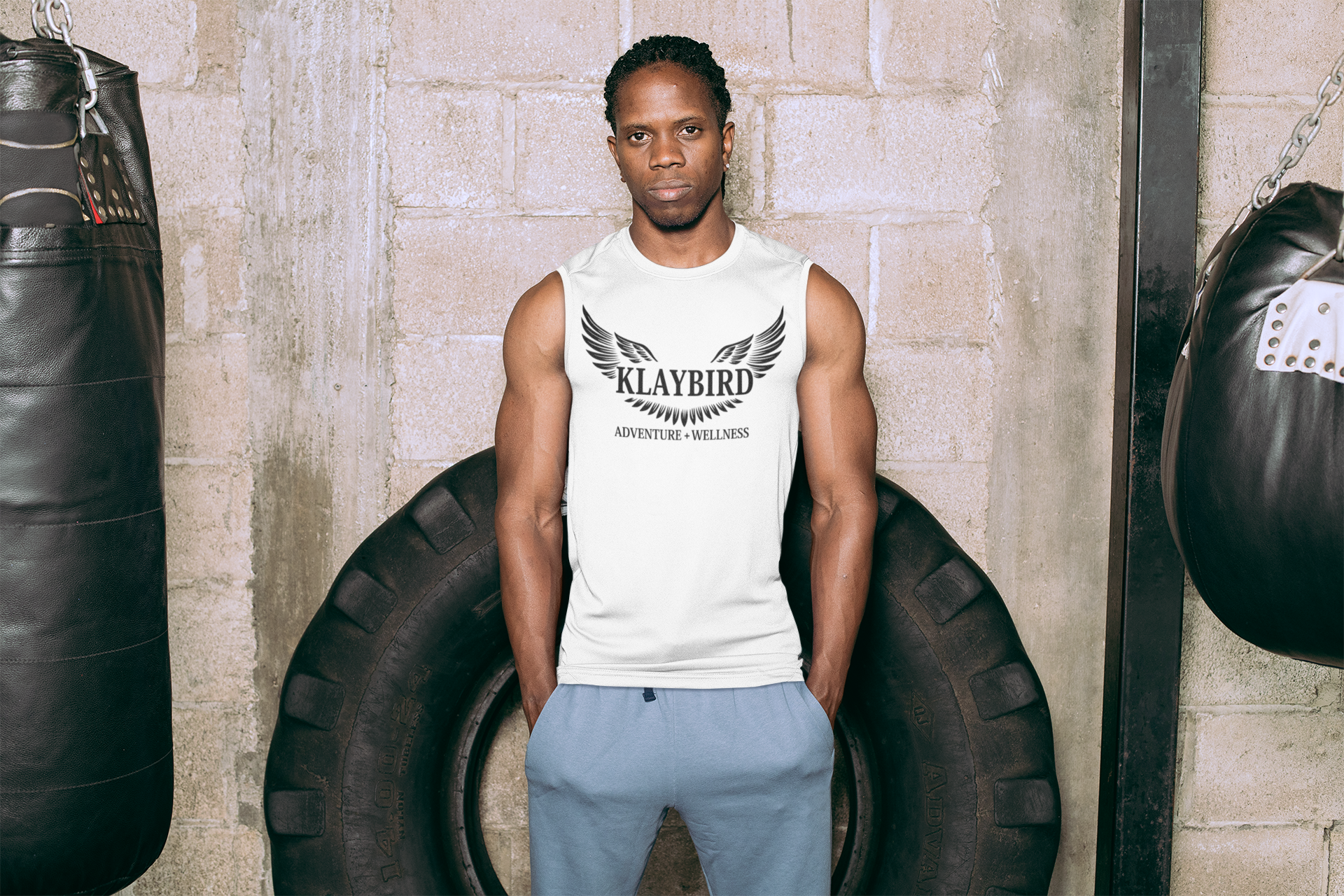 Klaybird Wings Logo Muscle Tank | Adventure Wellness
