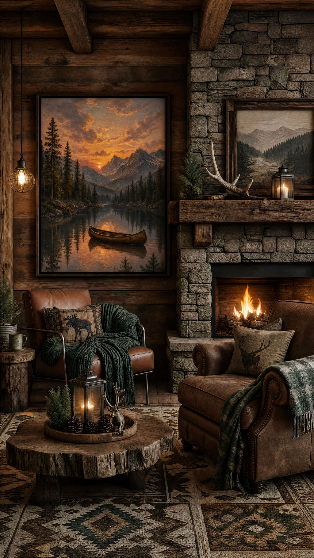 Sunset Canoe Lake Landscape Matte Canvas