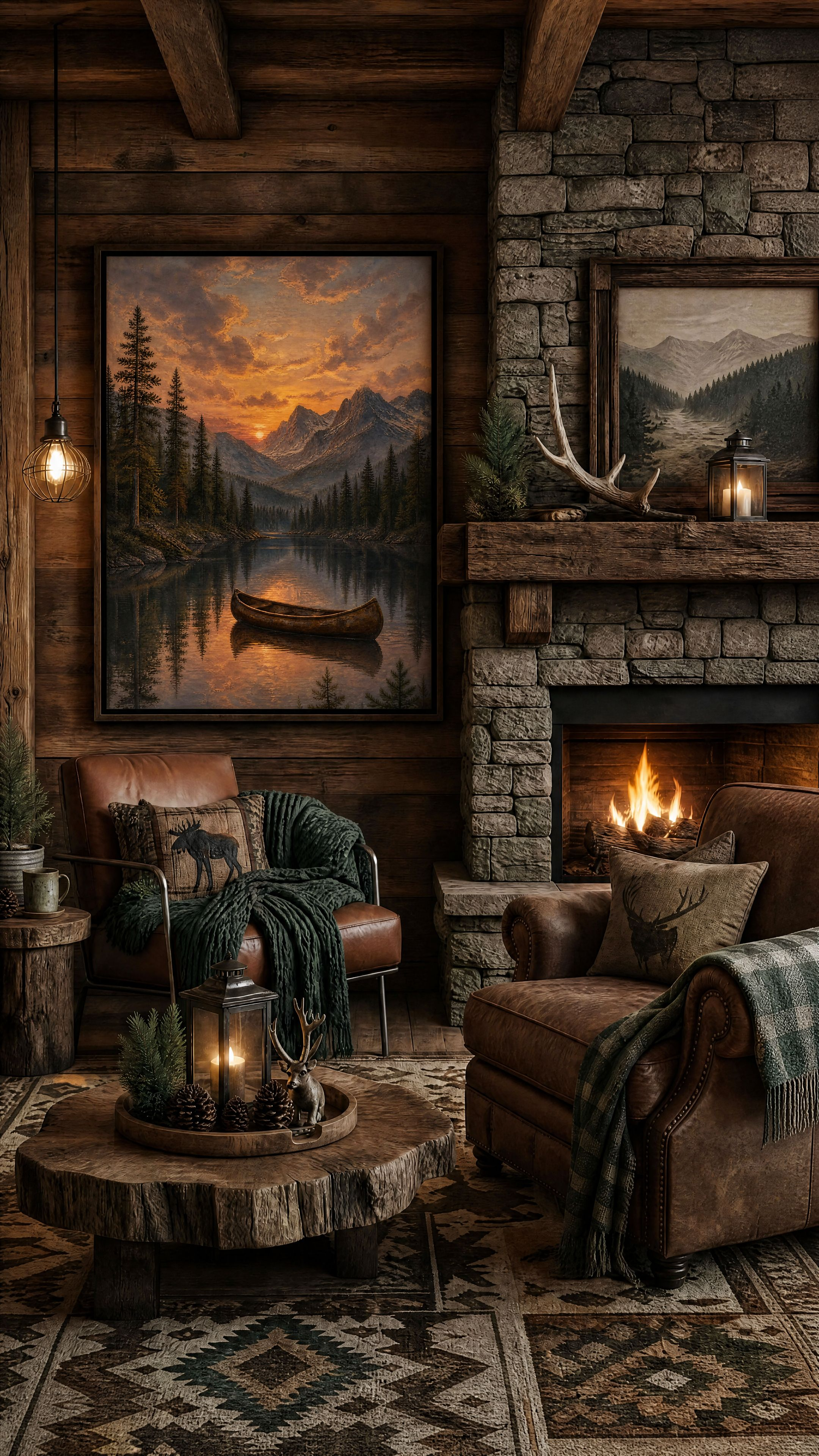 Sunset Canoe Lake Landscape Matte Canvas