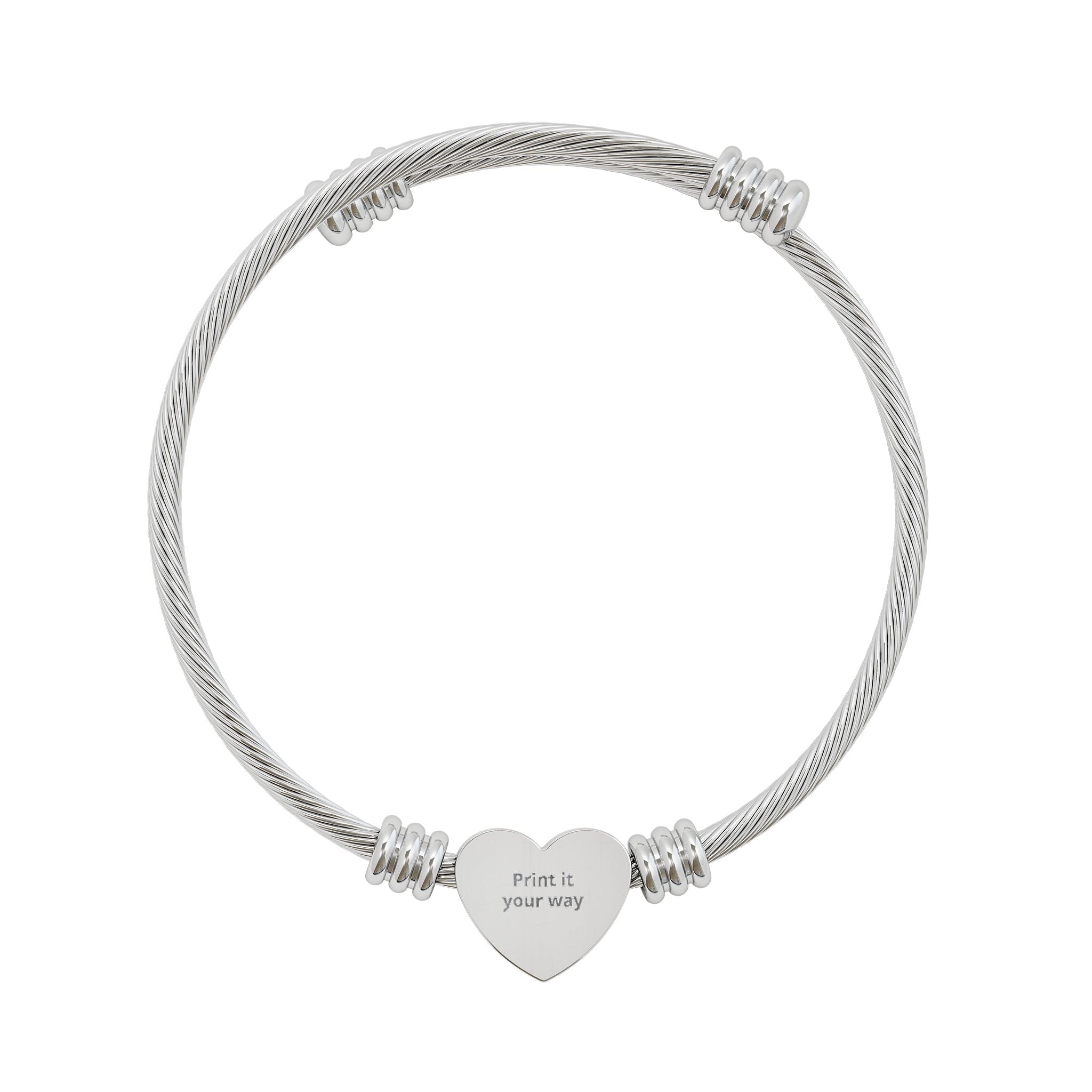 Engravable Heart Cuff Bracelet, Cable Wire Heart Bracelet | Personalized Jewelry