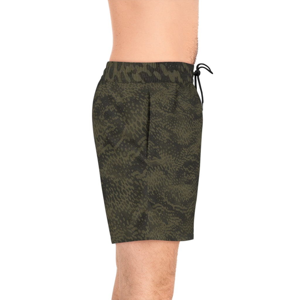 Men's Camo Swim Shorts — Olive Green Tactical Pattern Mid-Length Trunks