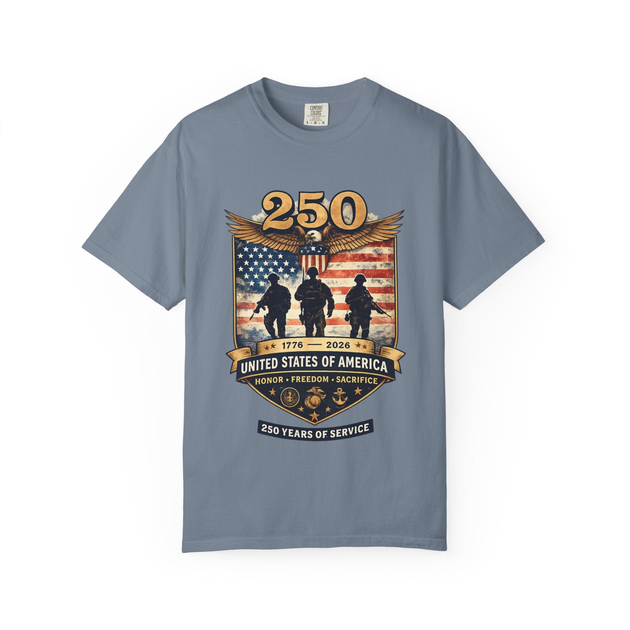 250 Years of Service Veteran T-Shirt — United States Military American Flag Design