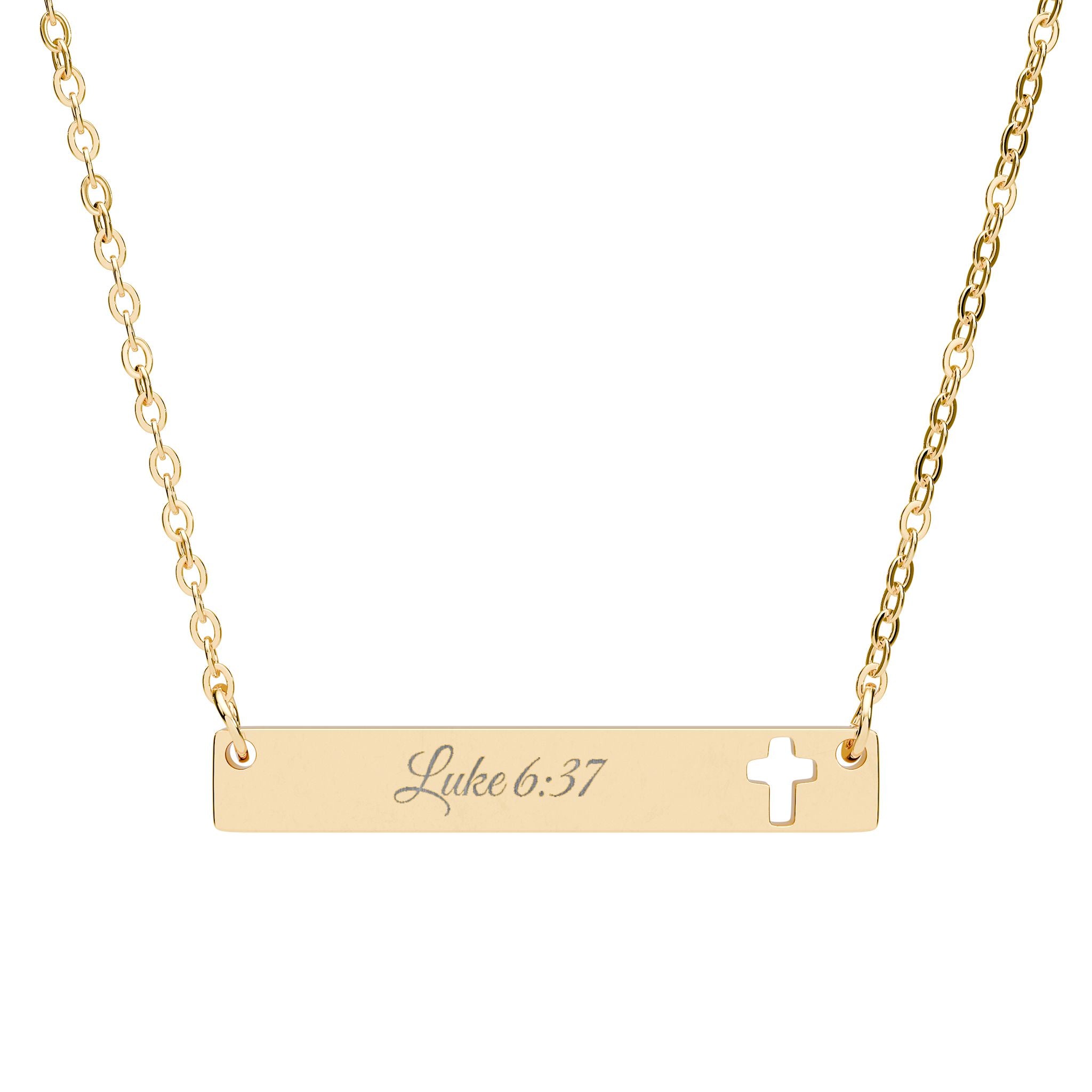 Cutout Cross Bar Necklace — Engravable Christian Bar Pendant with Cross Cutout
