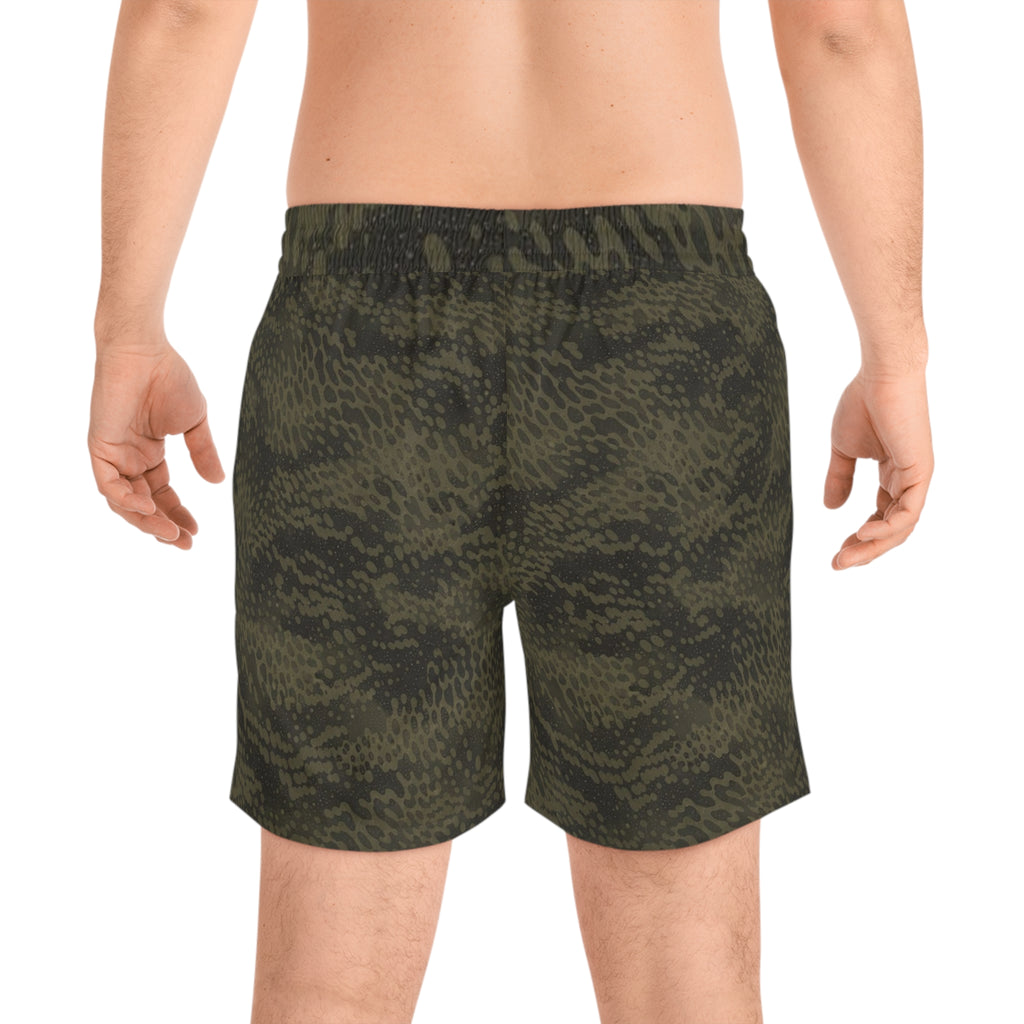 Men's Camo Swim Shorts — Olive Green Tactical Pattern Mid-Length Trunks