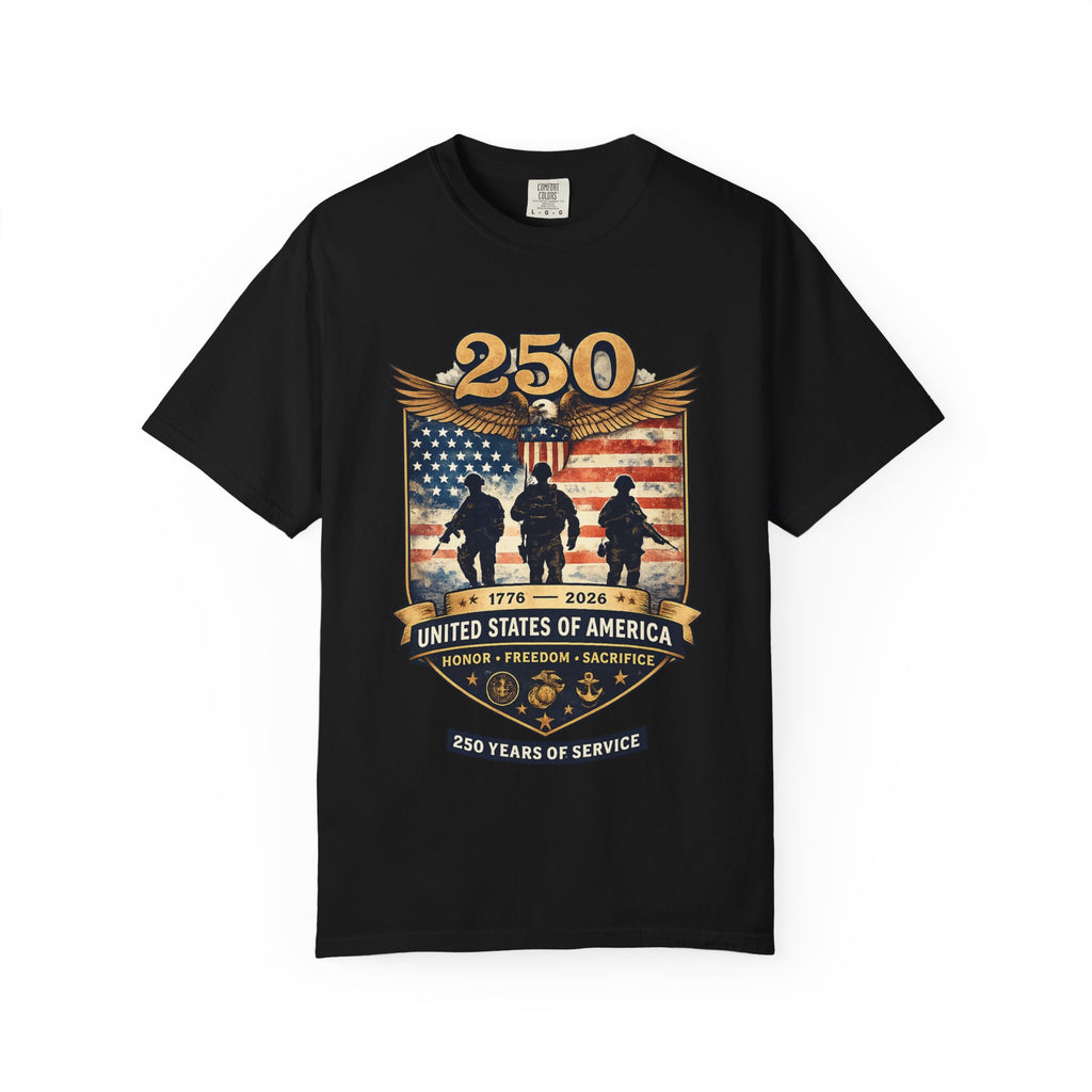 250 Years of Service Veteran T-Shirt — United States Military American Flag Design