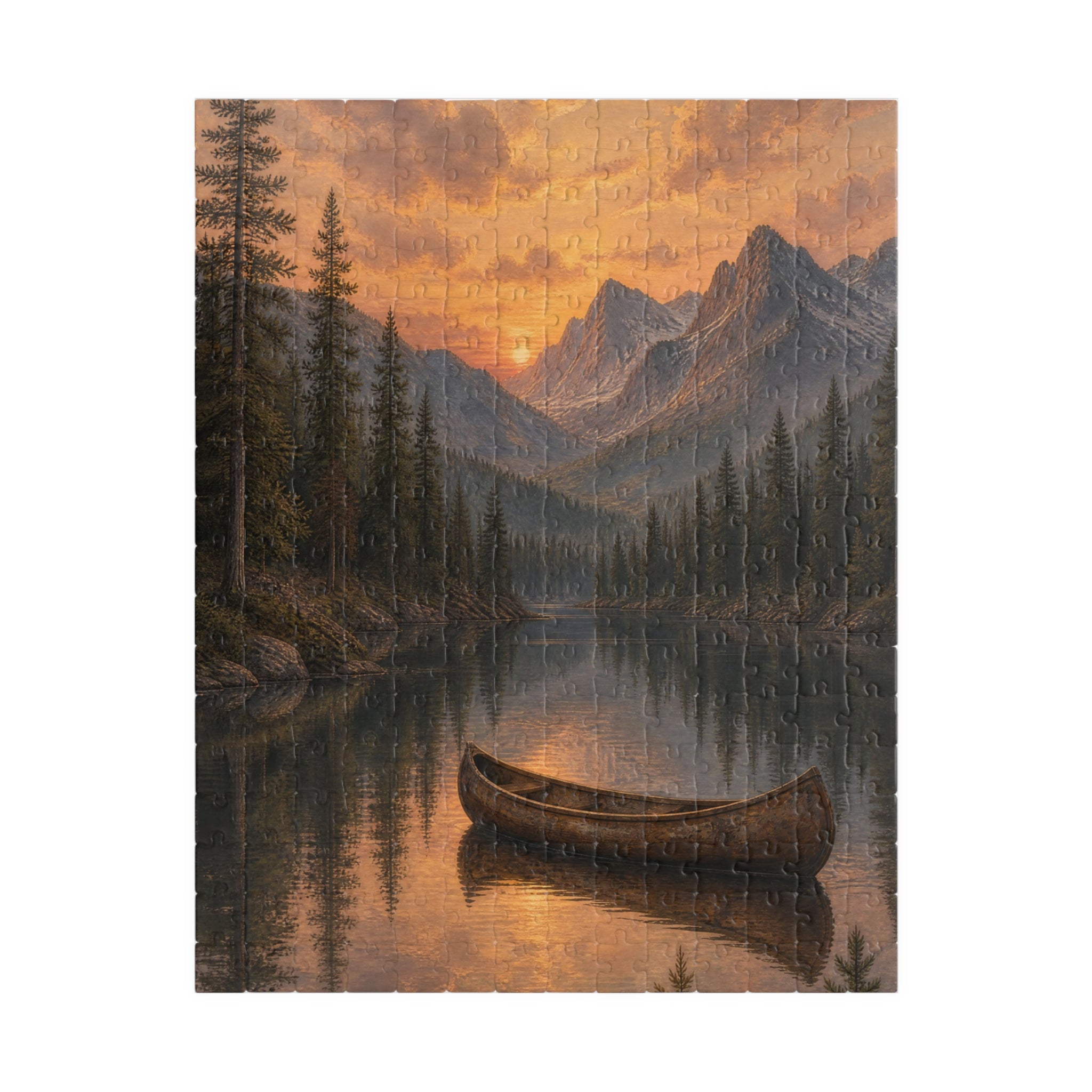 Sunset Mountain Lake Canoe Puzzle | Scenic Landscape Jigsaw