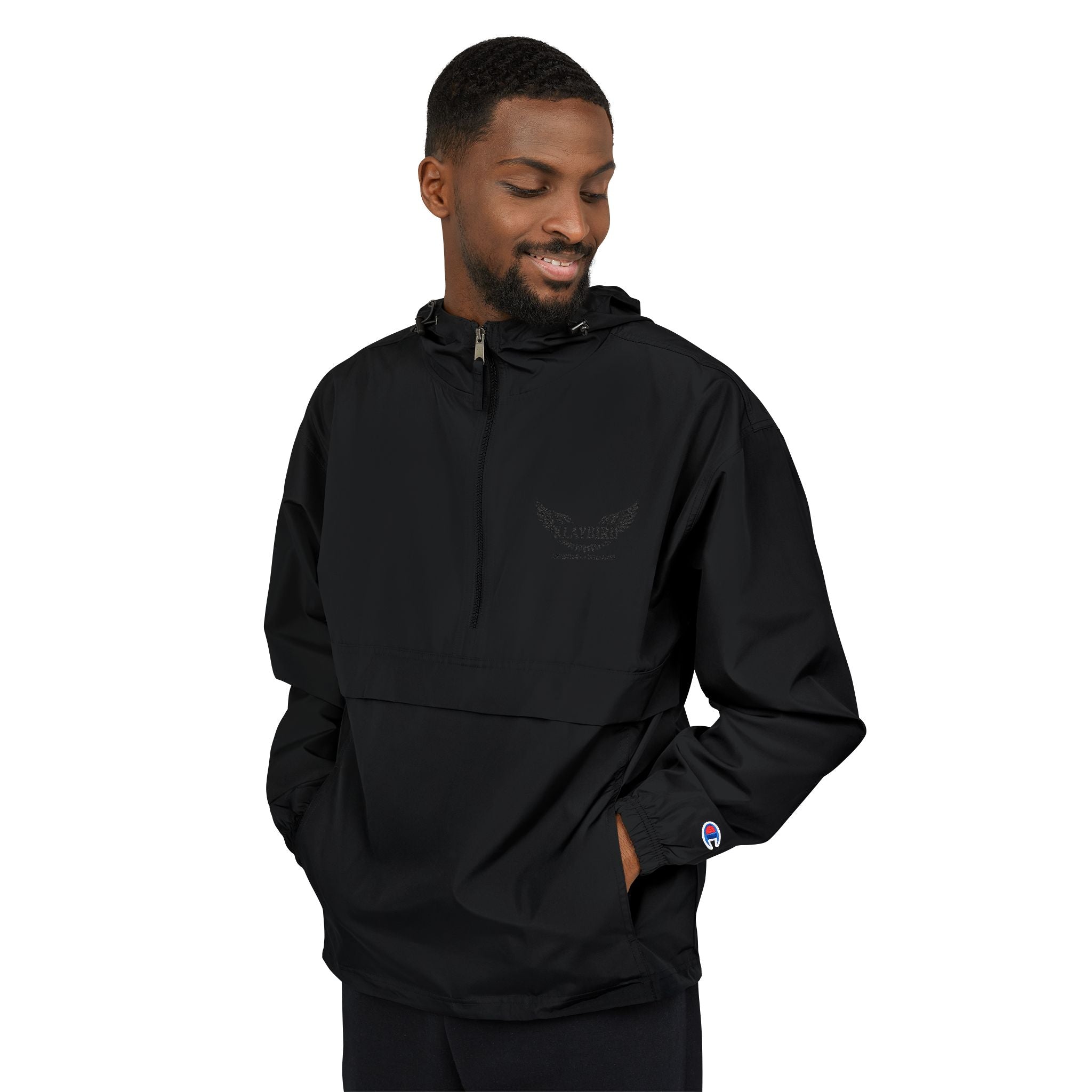 Packable Anorak Jacket – Black Floral Chest Logo Windbreaker