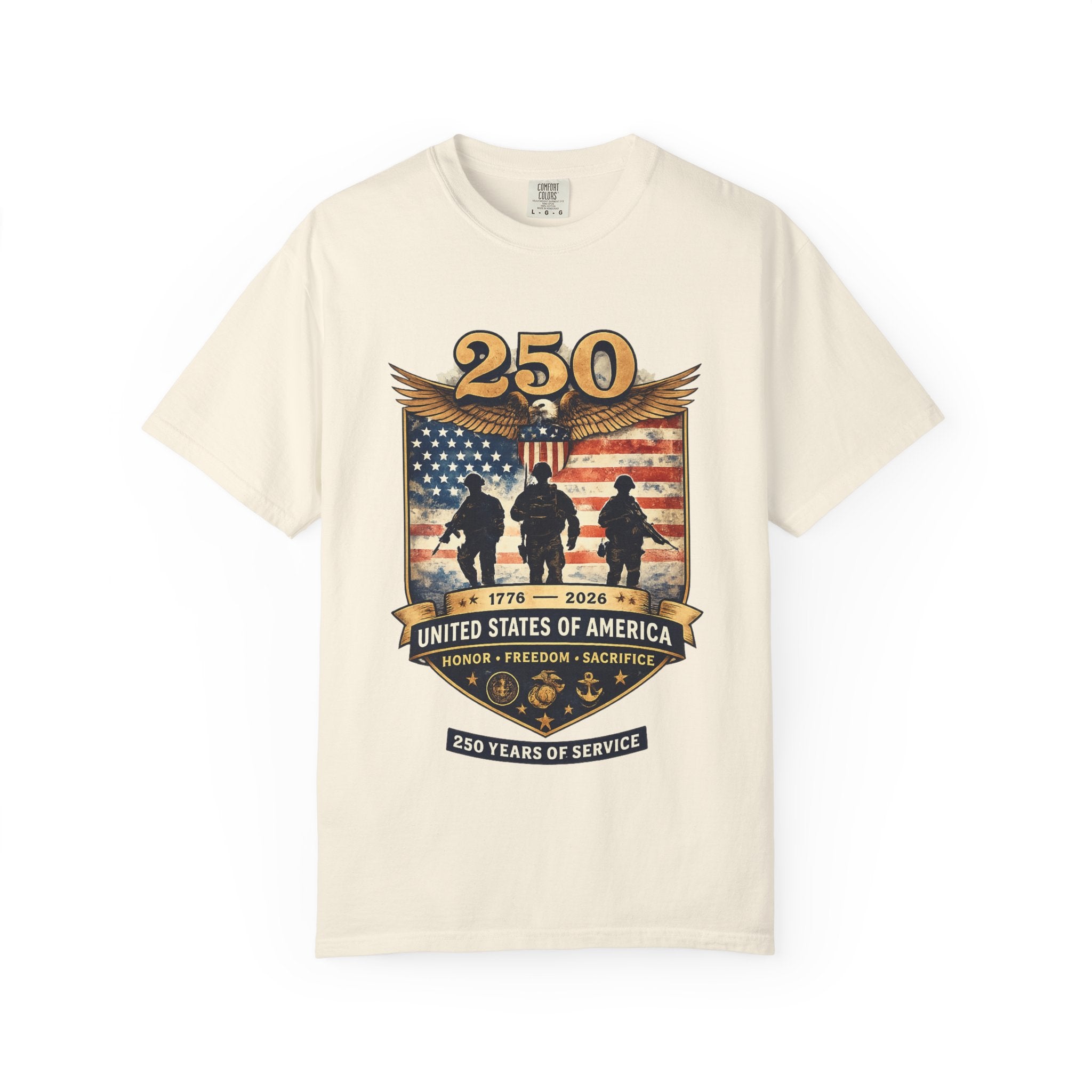 250 Years of Service Veteran T-Shirt — United States Military American Flag Design