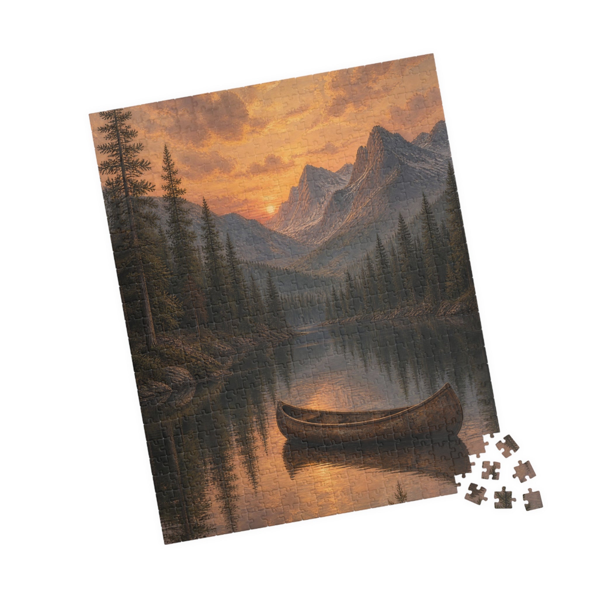 Sunset Mountain Lake Canoe Puzzle | Scenic Landscape Jigsaw