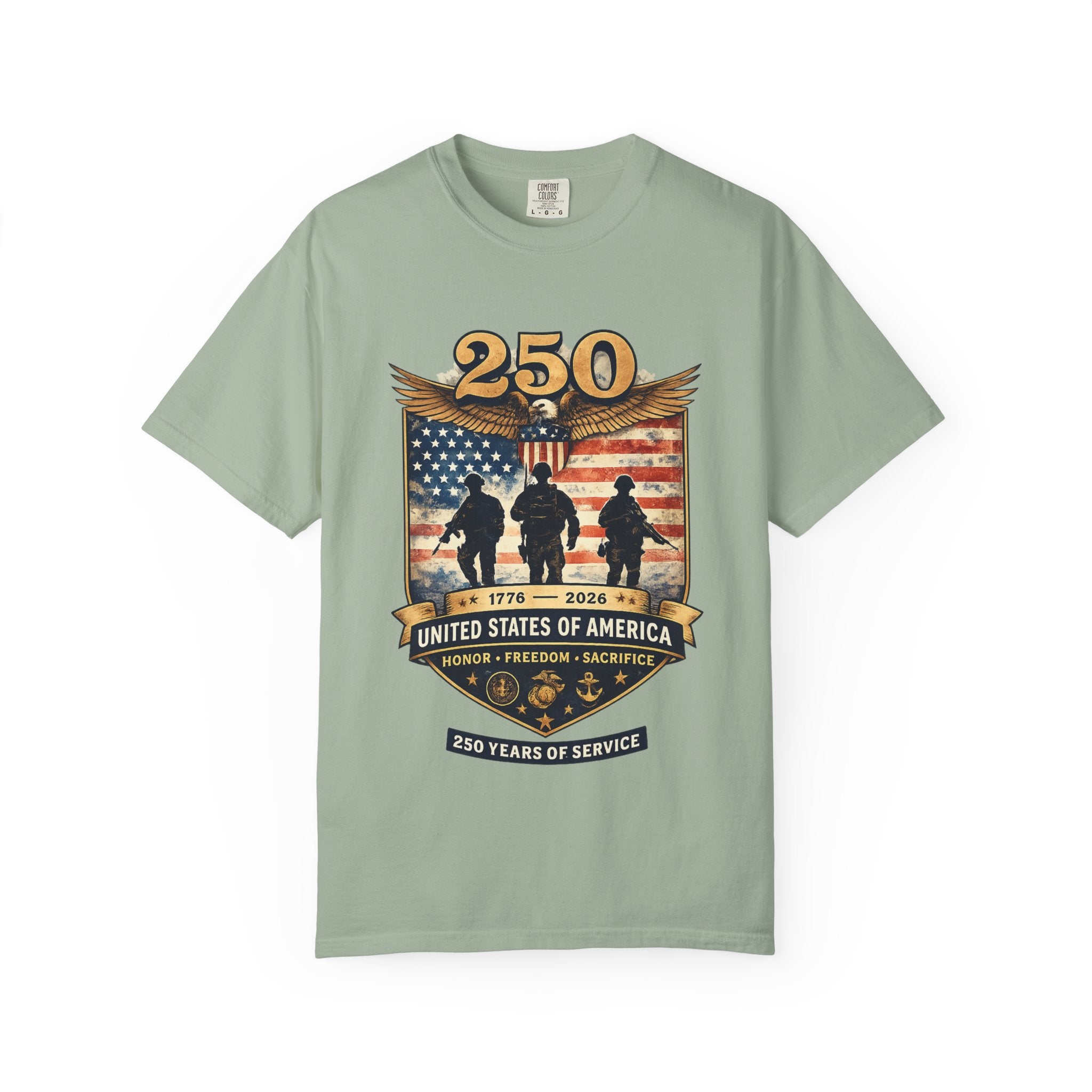 250 Years of Service Veteran T-Shirt — United States Military American Flag Design