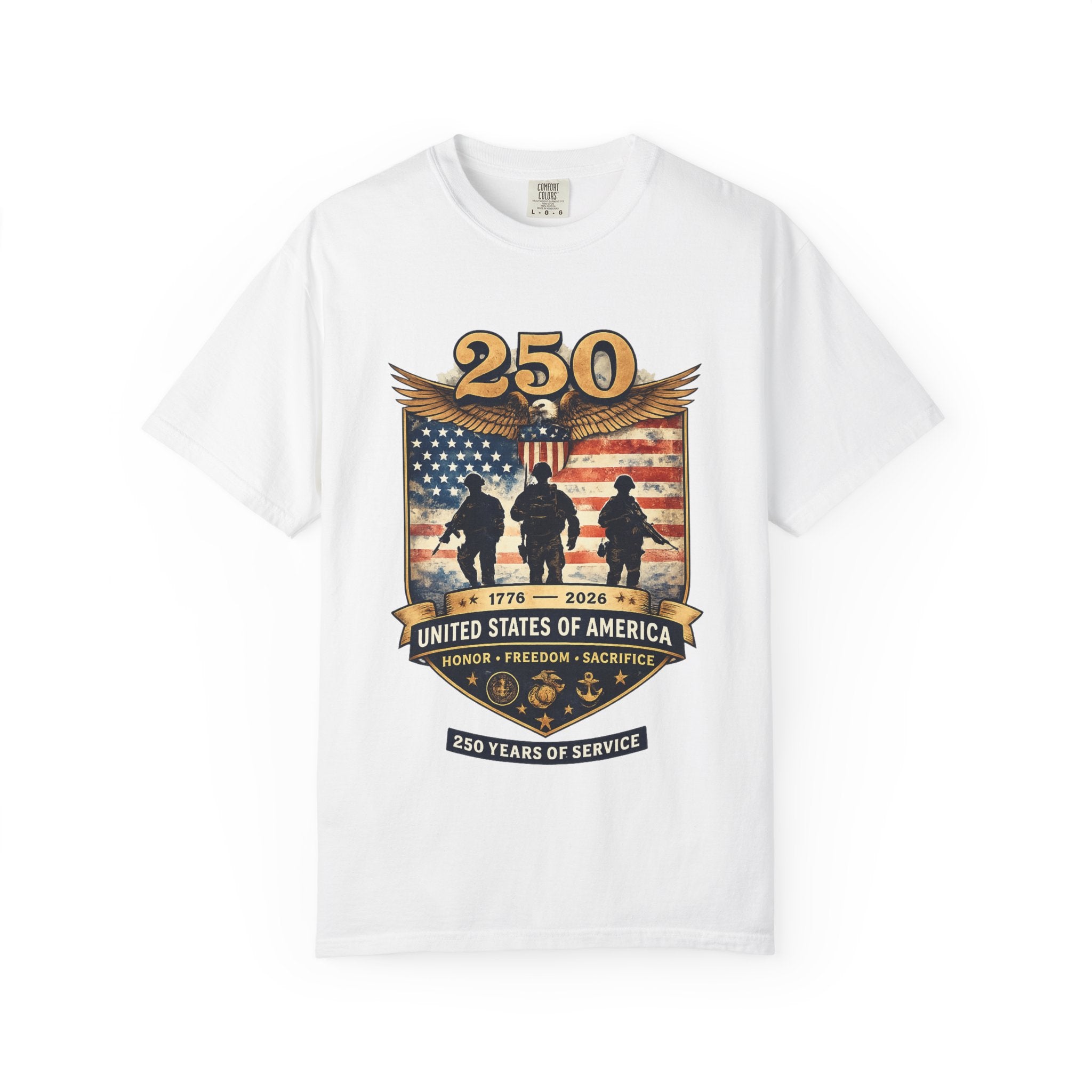 250 Years of Service Veteran T-Shirt — United States Military American Flag Design
