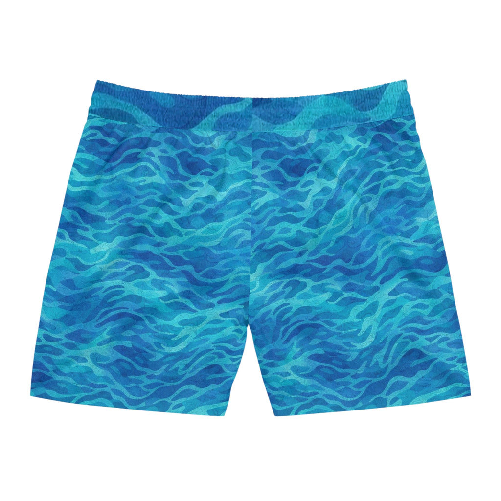 Men's Blue Ocean Wave Swim Shorts – Mid-Length Beach Trunks