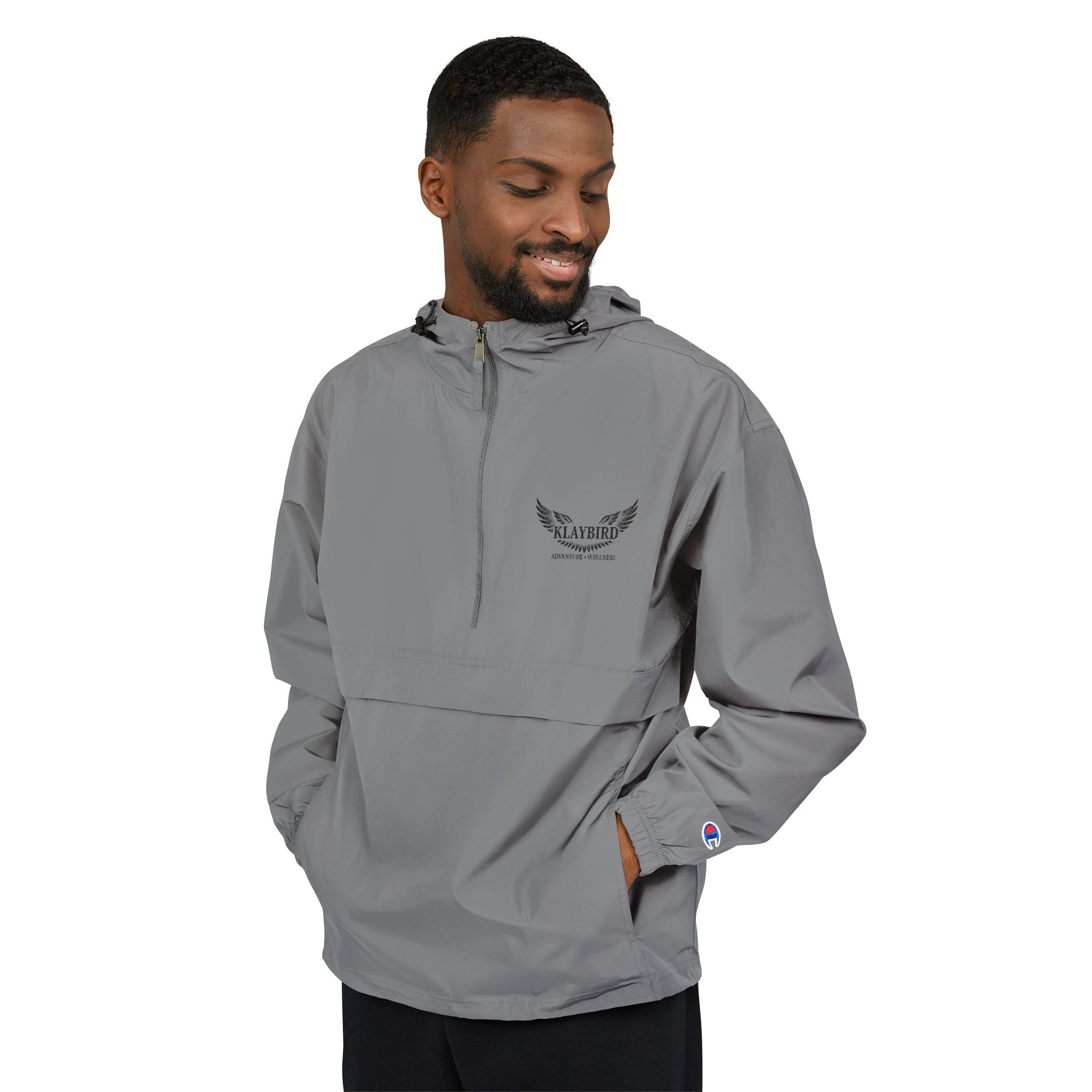 Packable Anorak Jacket – Black Floral Chest Logo Windbreaker