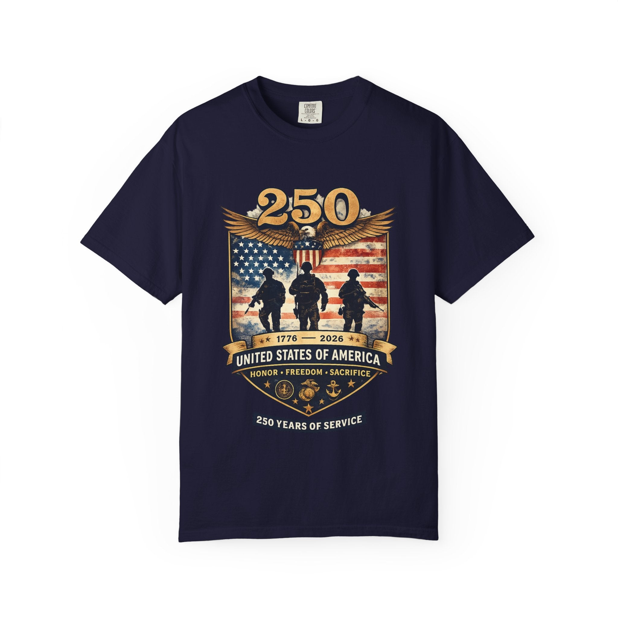 250 Years of Service Veteran T-Shirt — United States Military American Flag Design