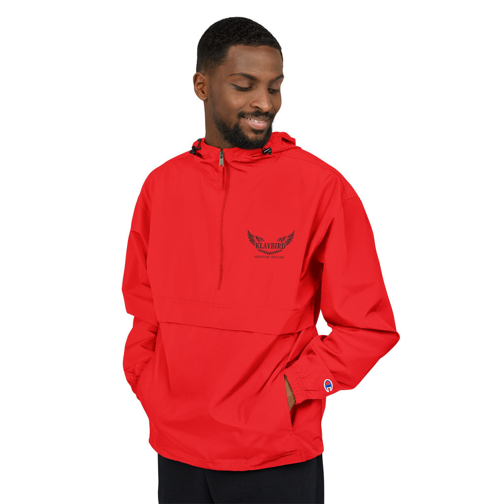 Packable Anorak Jacket – Black Floral Chest Logo Windbreaker